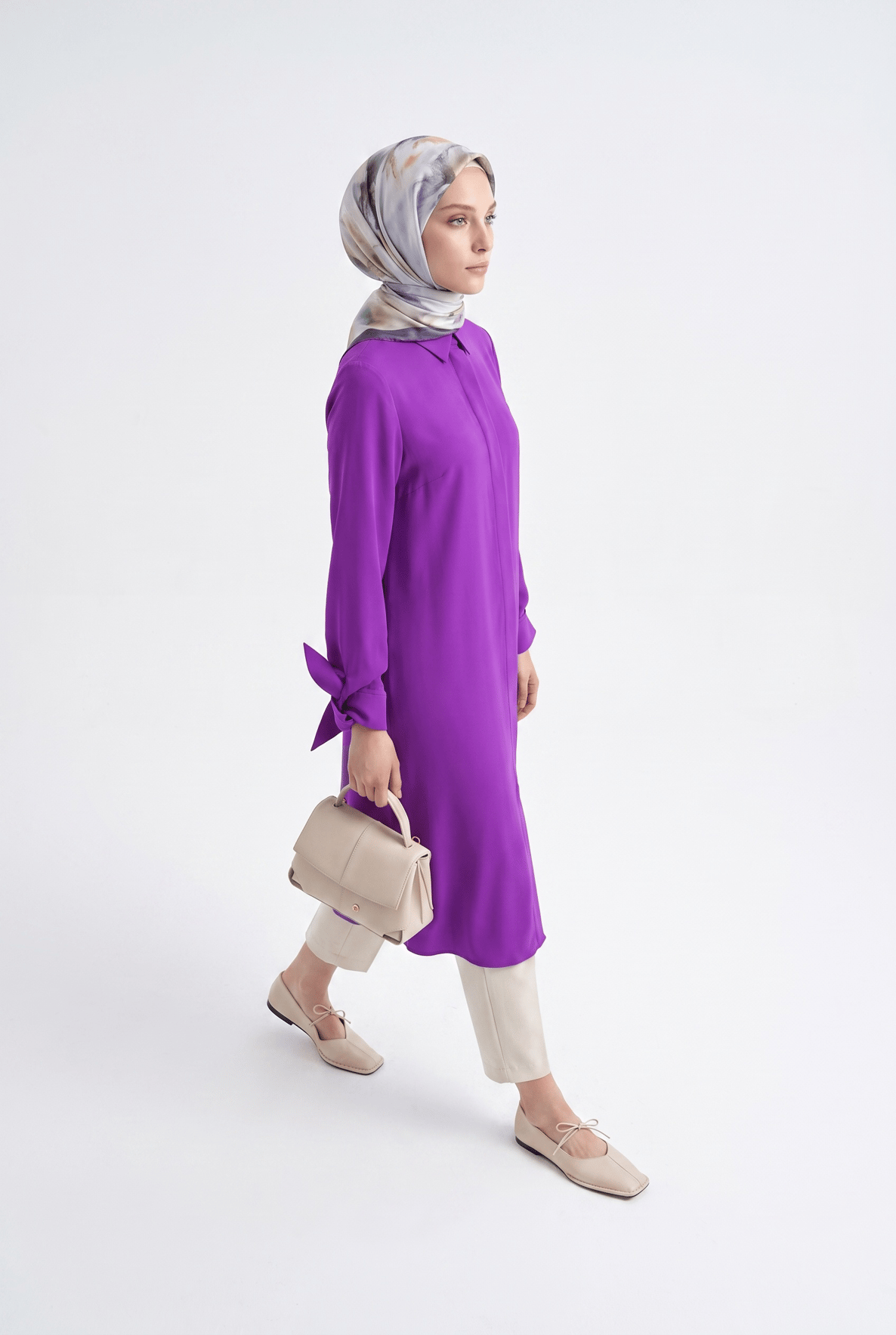 Armine Kolu Bağlamalı Tunik 54 cm Boy 25YT436 Açık Mor