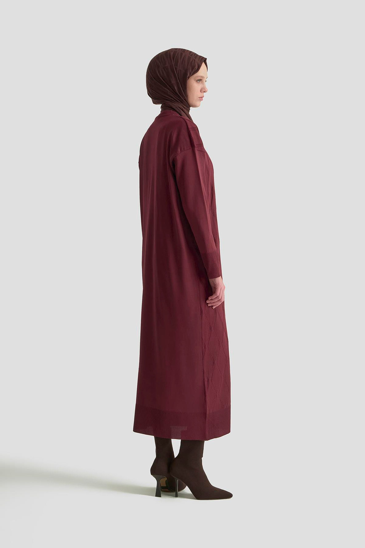 ARMİNE TREND Baklava Desenli Triko Elbise Bordo 25YTD957