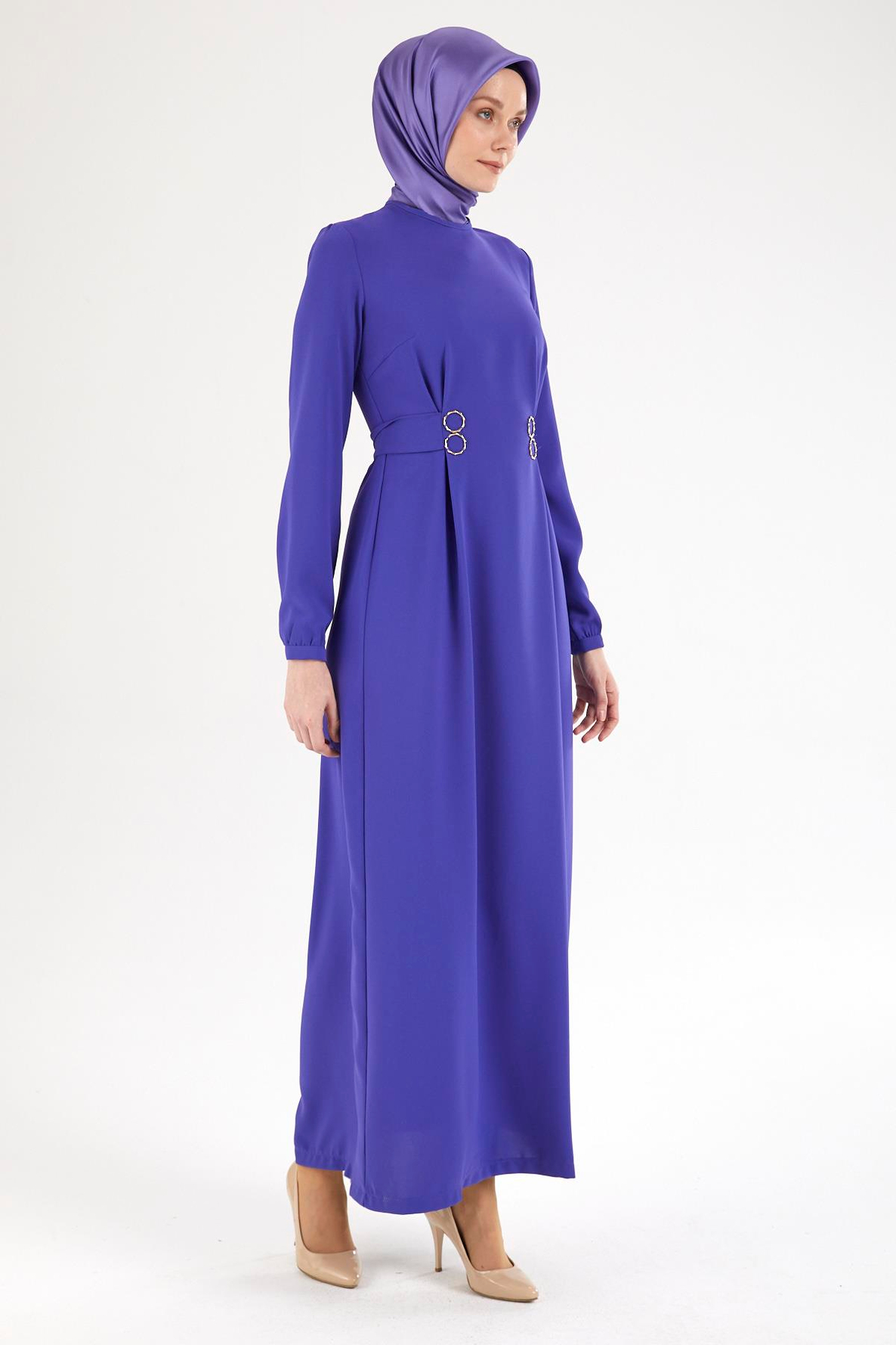 ARMİNE TREND Belden Halka Desenli Elbise-Morcivert 25YT926