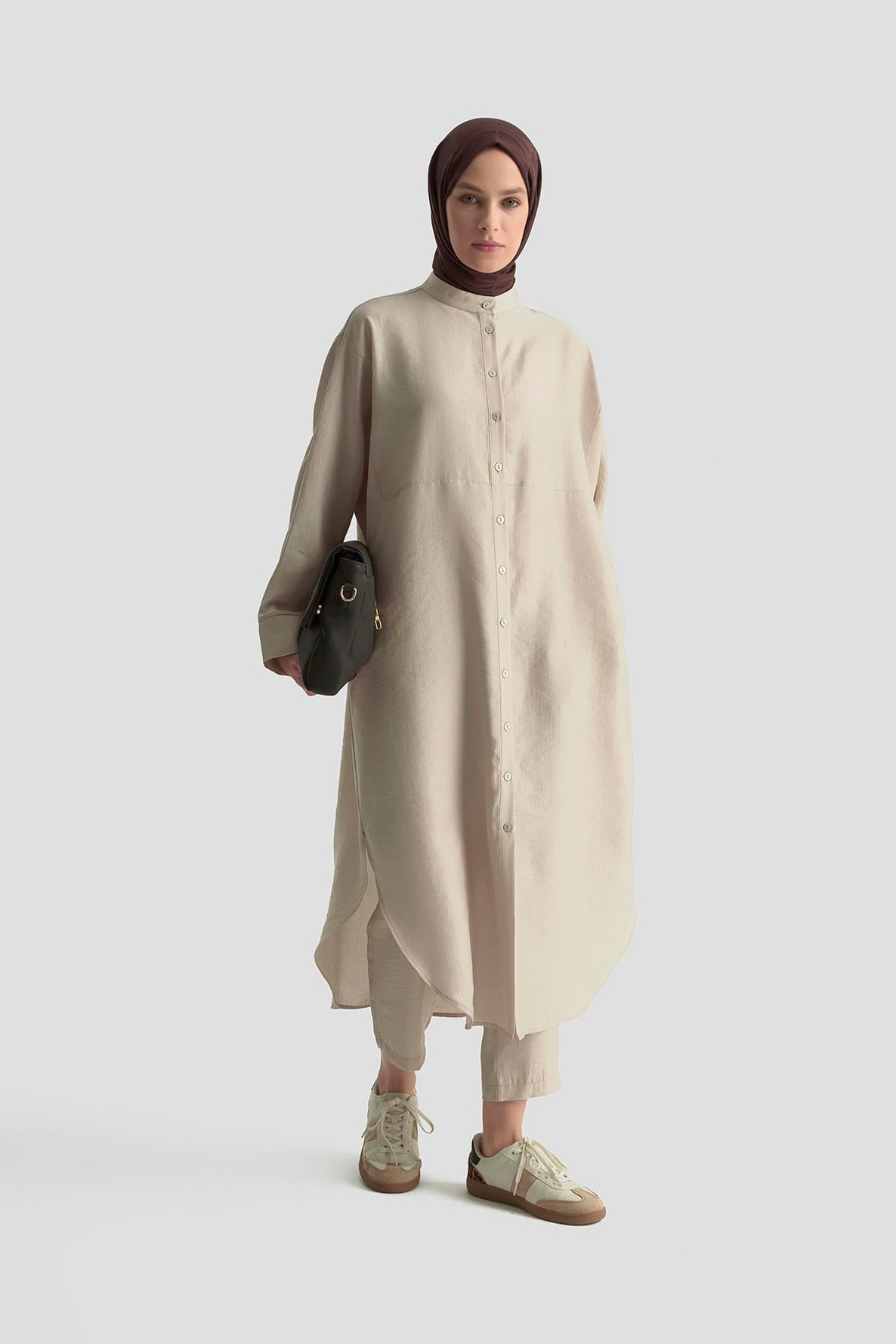 ARMİNE TREND Boydan Düğmeli Rahat Kesim Pantolonlu İkili Takım Taş 25YT669