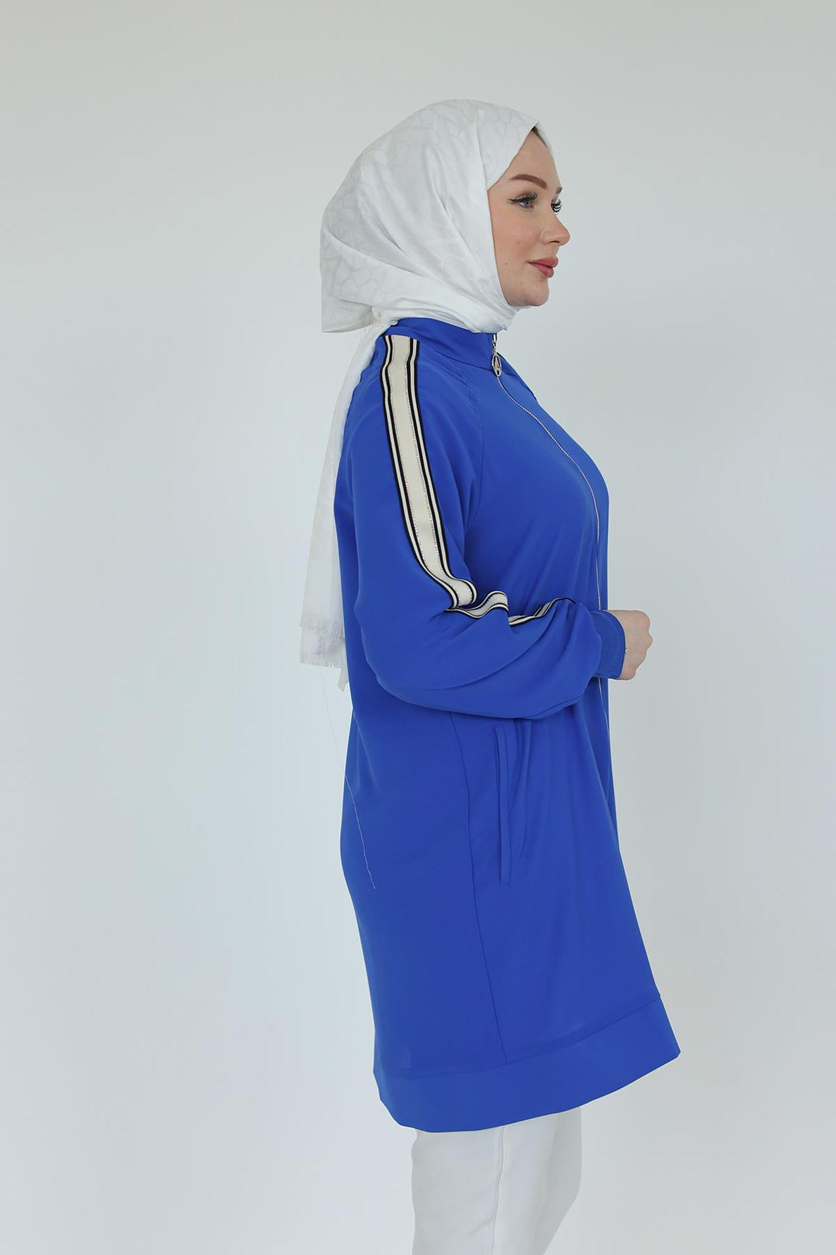ARMİNE TREND Boydan Fermuarlı Kolları Ribanalı Tunik-Saks 25YT414