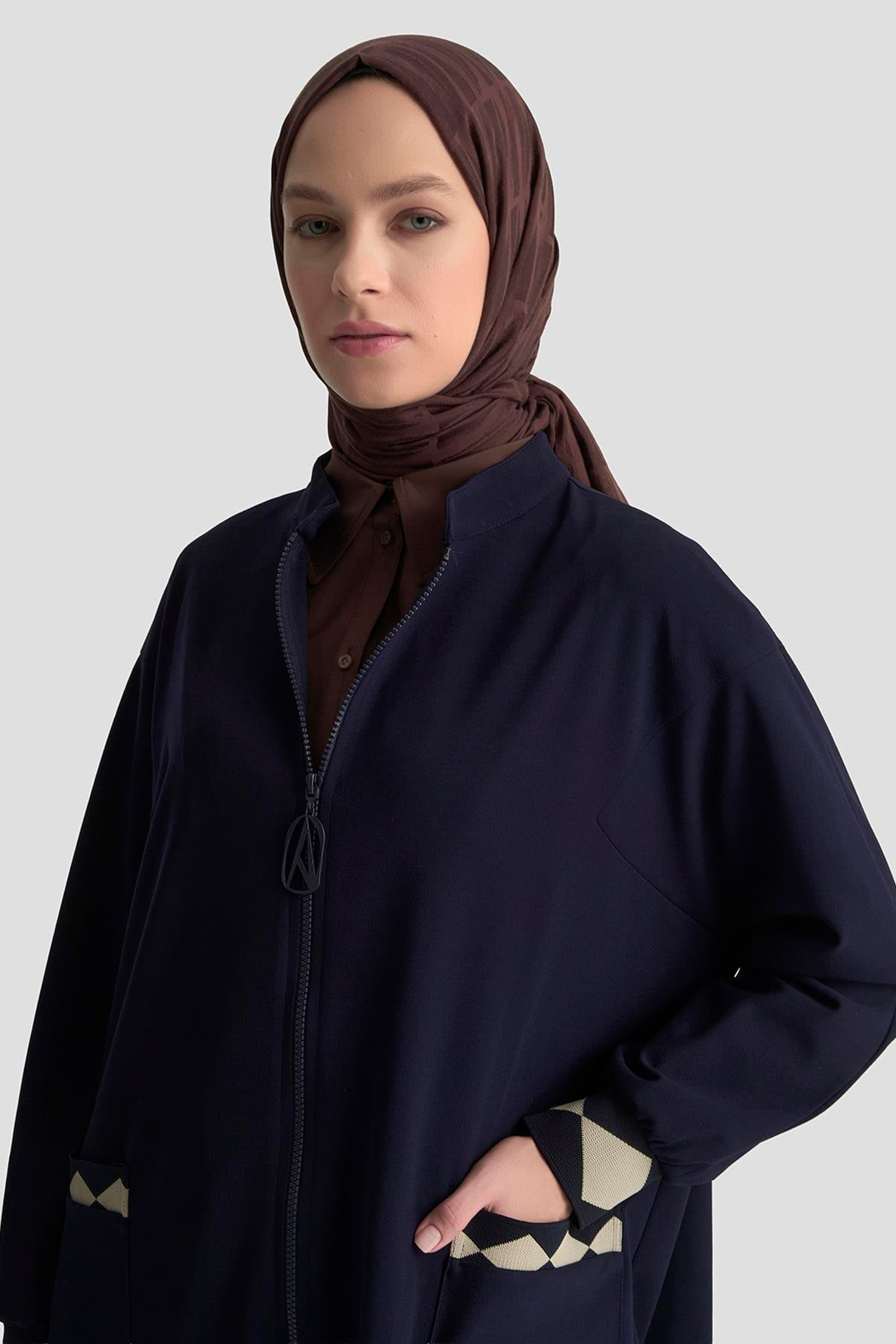 ARMİNE TREND Boydan Fermuarlı Ribanalı Crep Giy Çık Lacivert 25KT556