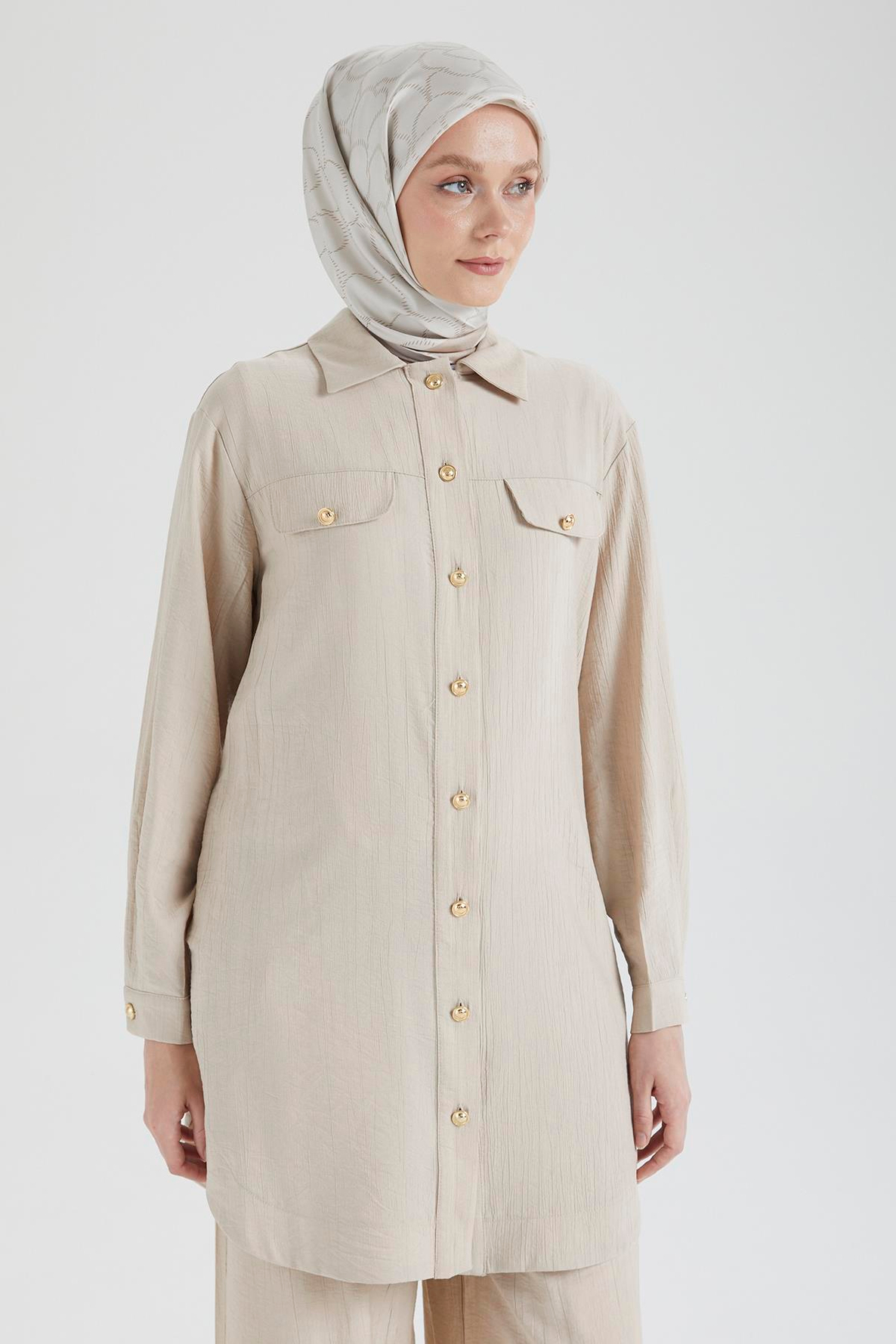 ARMİNE TREND Cep Detaylı Düğmeli Tunik-Taş 25YT4145