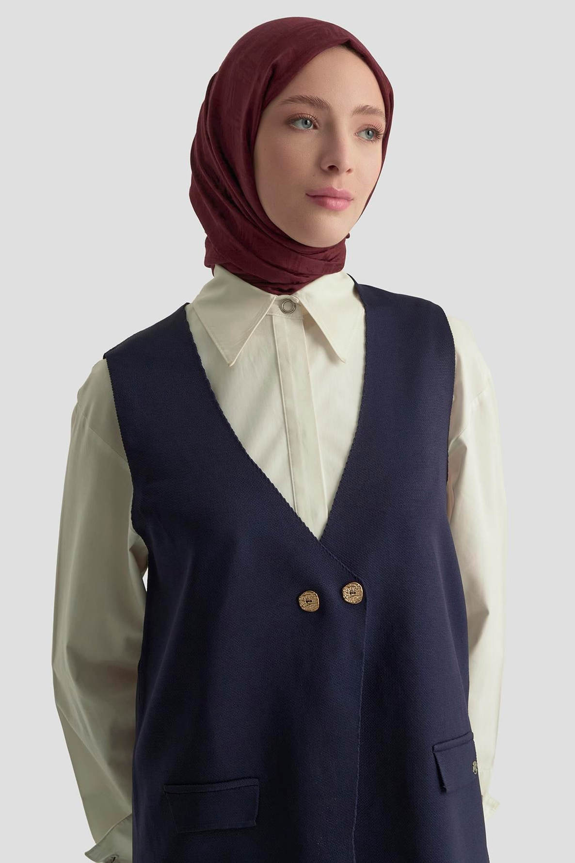 ARMİNE TREND Çift Düğme Detaylı Yelekli Triko İkili Takım Lacivert 25KTD6117