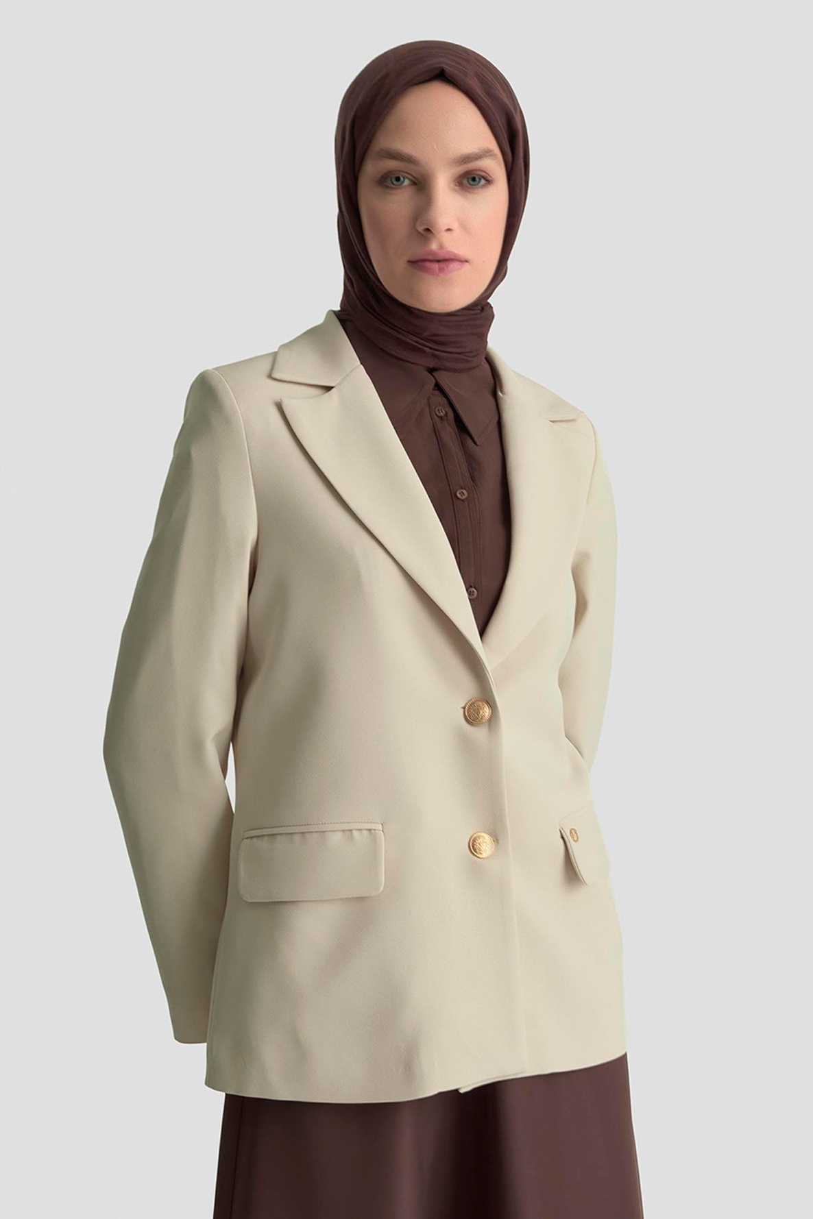 ARMİNE TREND Gold Düğmeli Astarlı Blazer Ceket Taş 25KT520