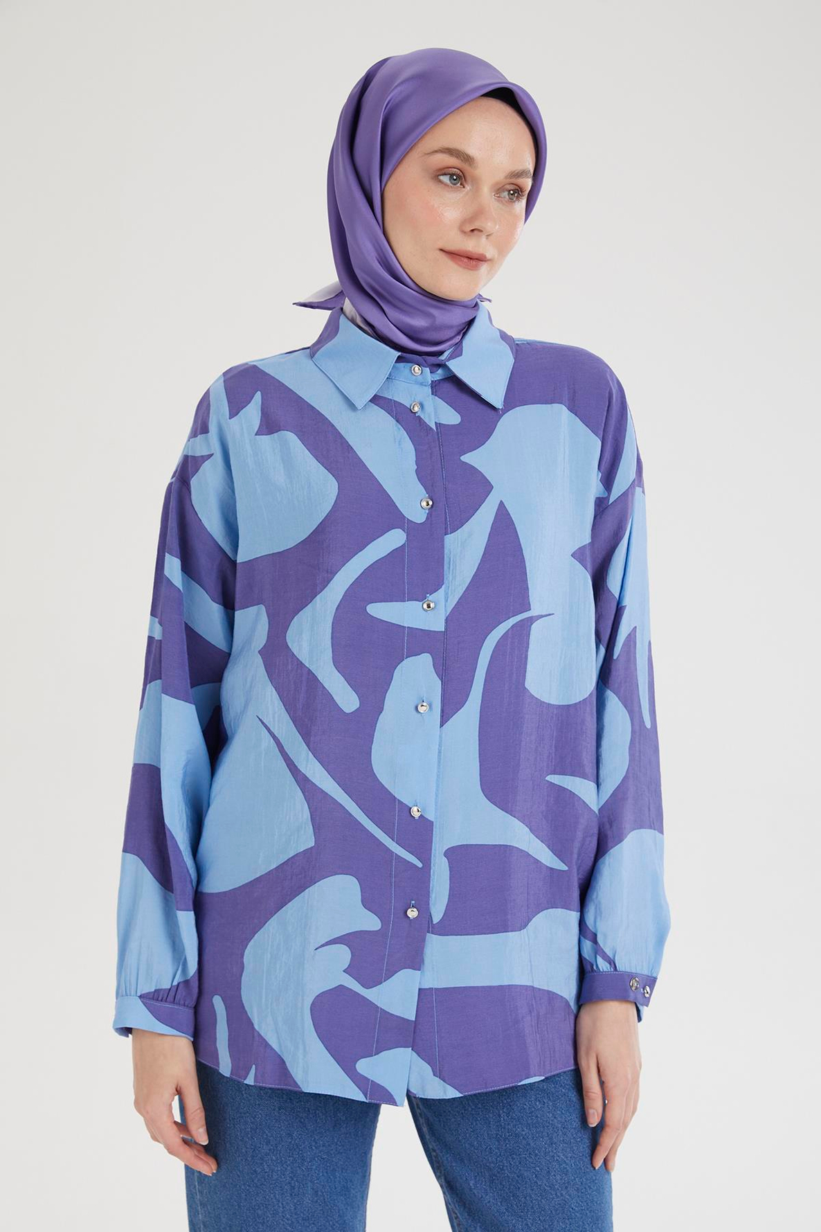 ARMİNE TREND Gömlek Yaka Düğmeli Basic Tunik-Mavi 25YT487