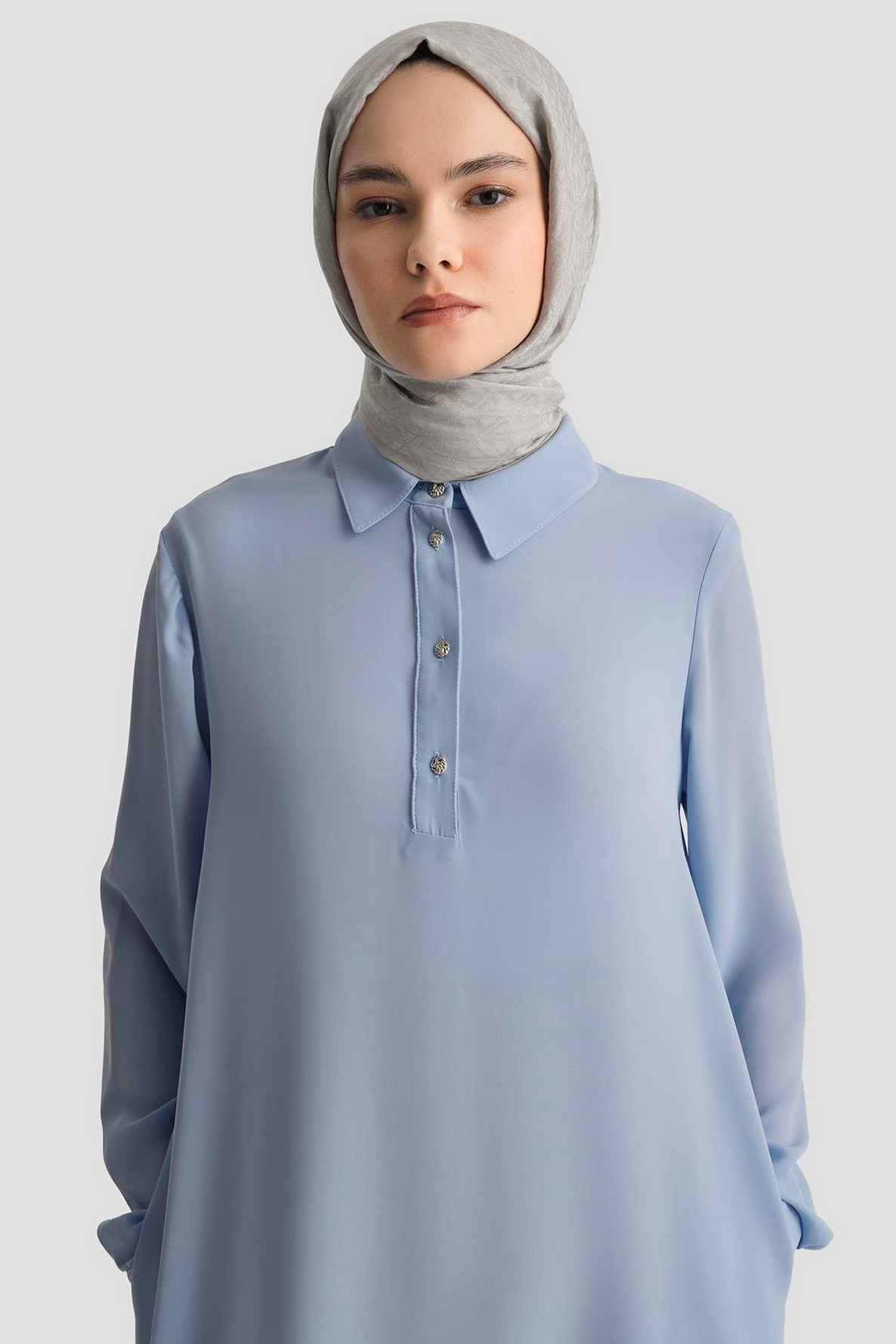 ARMİNE TREND Gömlek Yaka Yakası Düğmeli Tunik-Bebe Mavi 25YT4149