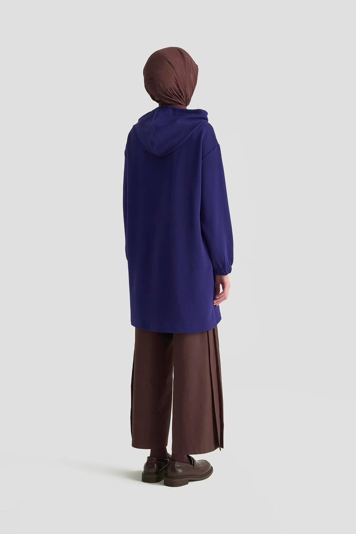 ARMİNE TREND Kapüşonlu Yandan Cepli Kolları Lastikli Fitilli Tunik Saks 25KT462