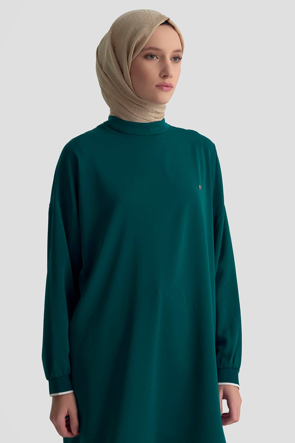 ARMİNE TREND Kolları Ribanalı Arkadan Uzatmalı Basic Tunik-Petrol 25YT449