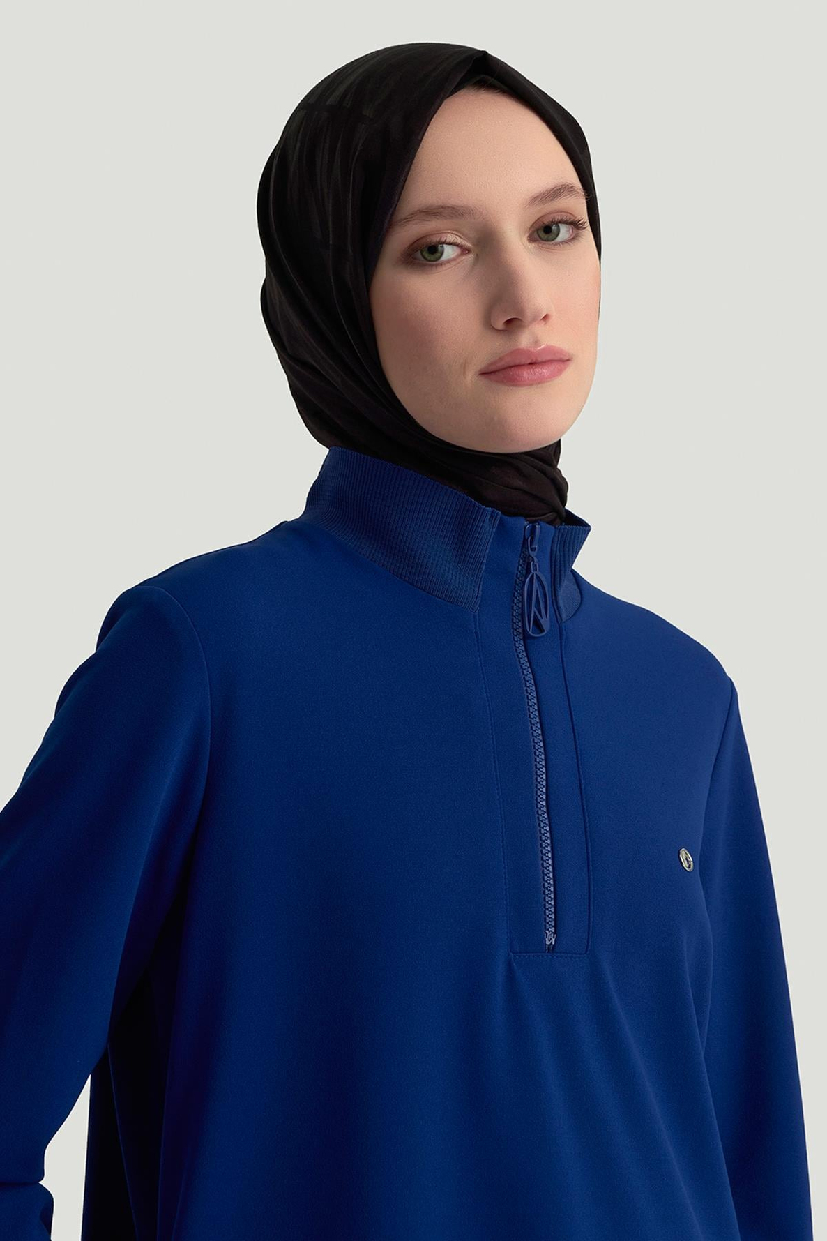 ARMİNE TREND Kolları Ribanalı Yarım Fermuarlı Tunik Morcivert 25KT456