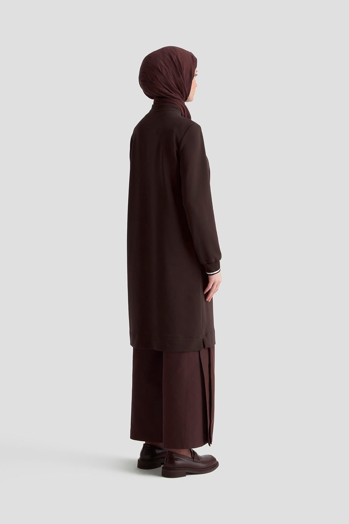 ARMİNE TREND Kolları Ribanalı Yarım Fermuarlı Tunik Kahverengi 25KT443