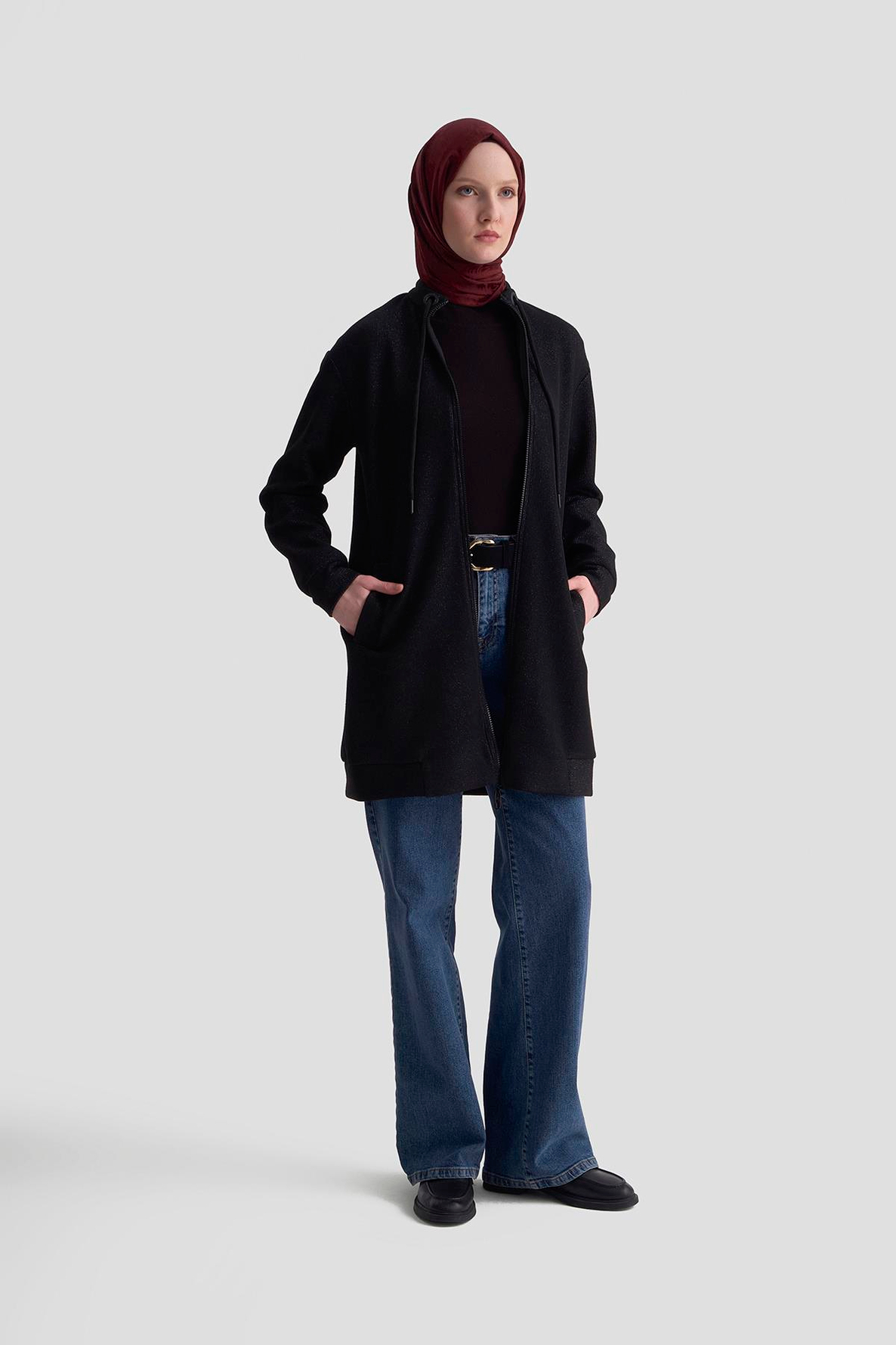 ARMİNE TREND Kuşgözü Detaylı Fitilli Simli Cepli Ceket Siyah 25KT555