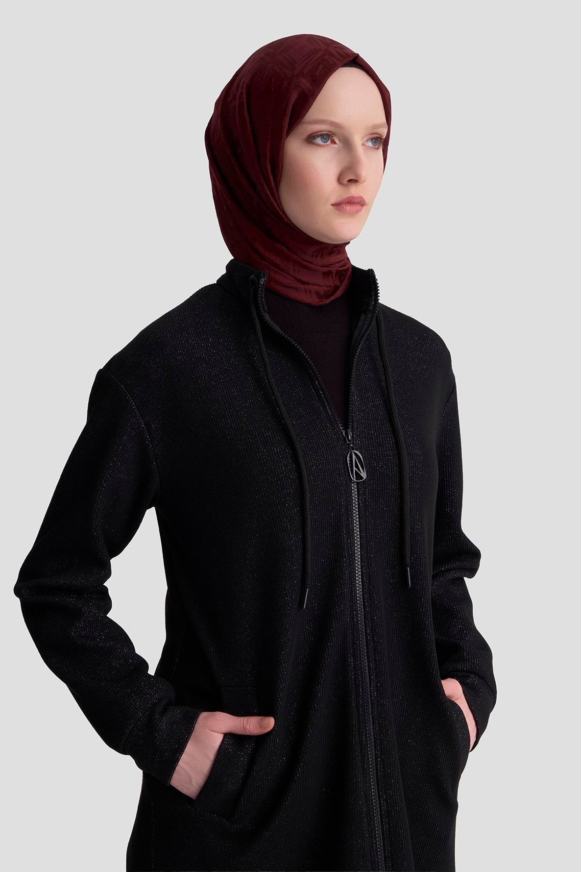 ARMİNE TREND Kuşgözü Detaylı Fitilli Simli Cepli Ceket Siyah 25KT555
