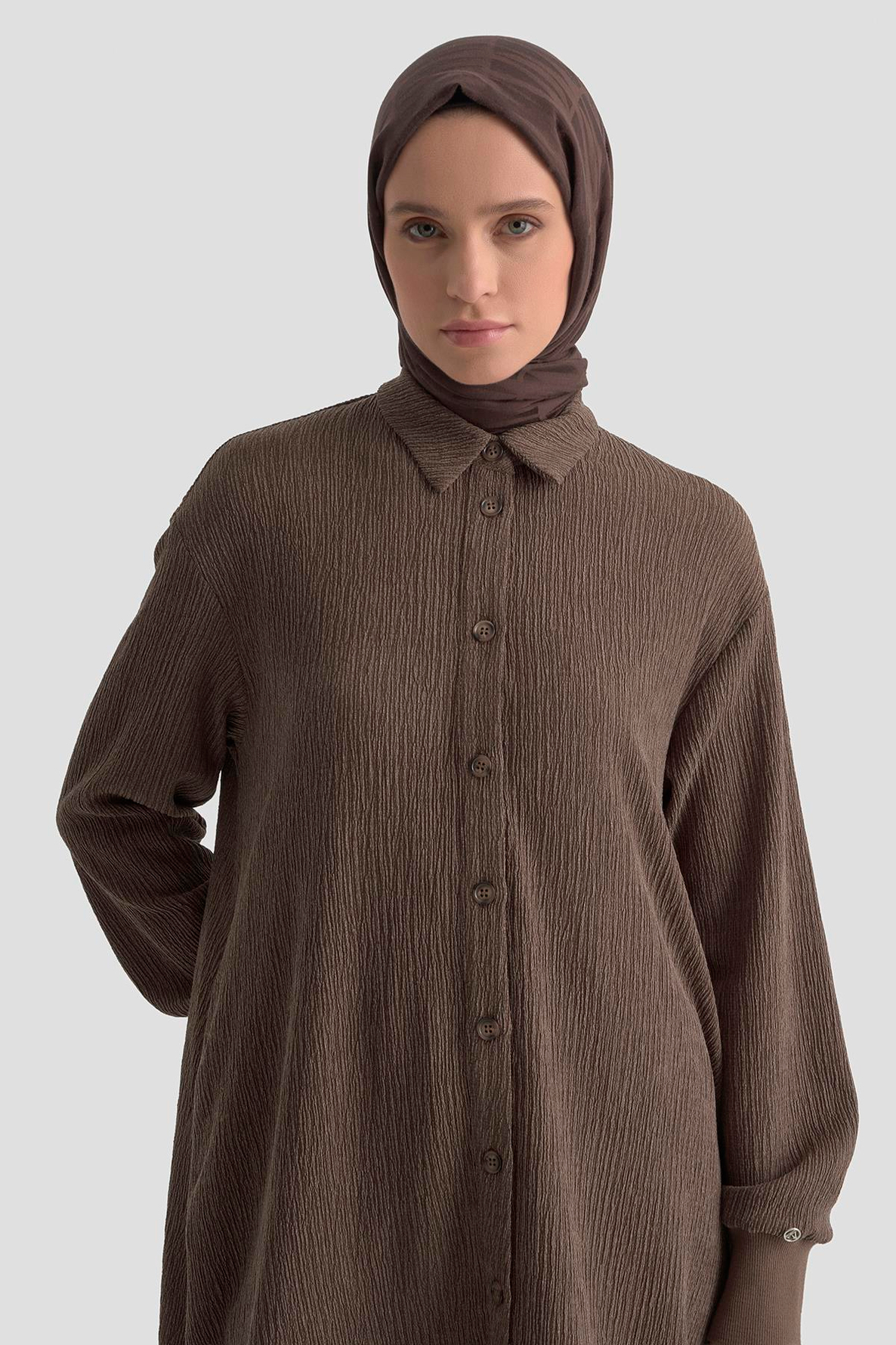 ARMİNE TREND Ribana Detaylı Asimetrik Kesim Fitilli Pantolonlu İkili Takım Kahverengi 25KT6103