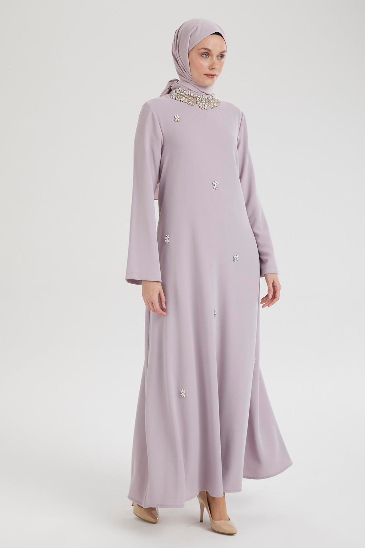 ARMİNE TREND Taş Detaylı Salaş Kesim Elbise-Lila 25YT905