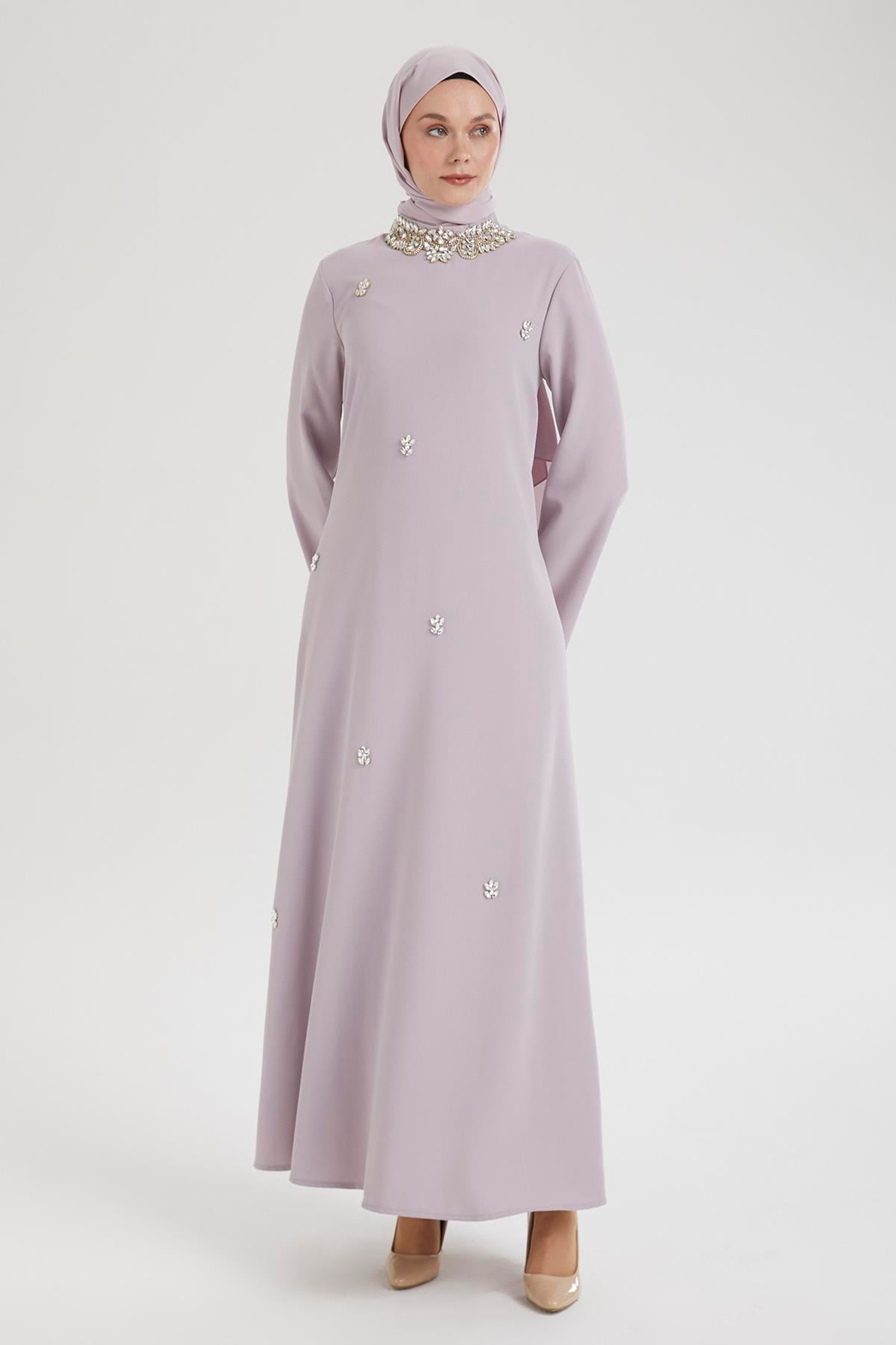 ARMİNE TREND Taş Detaylı Salaş Kesim Elbise-Lila 25YT905