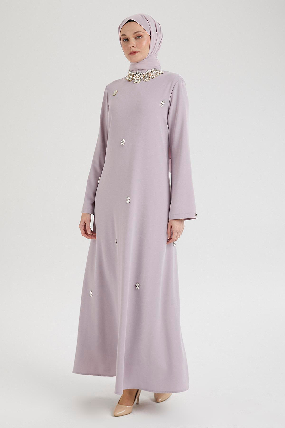 ARMİNE TREND Taş Detaylı Salaş Kesim Elbise-Lila 25YT905