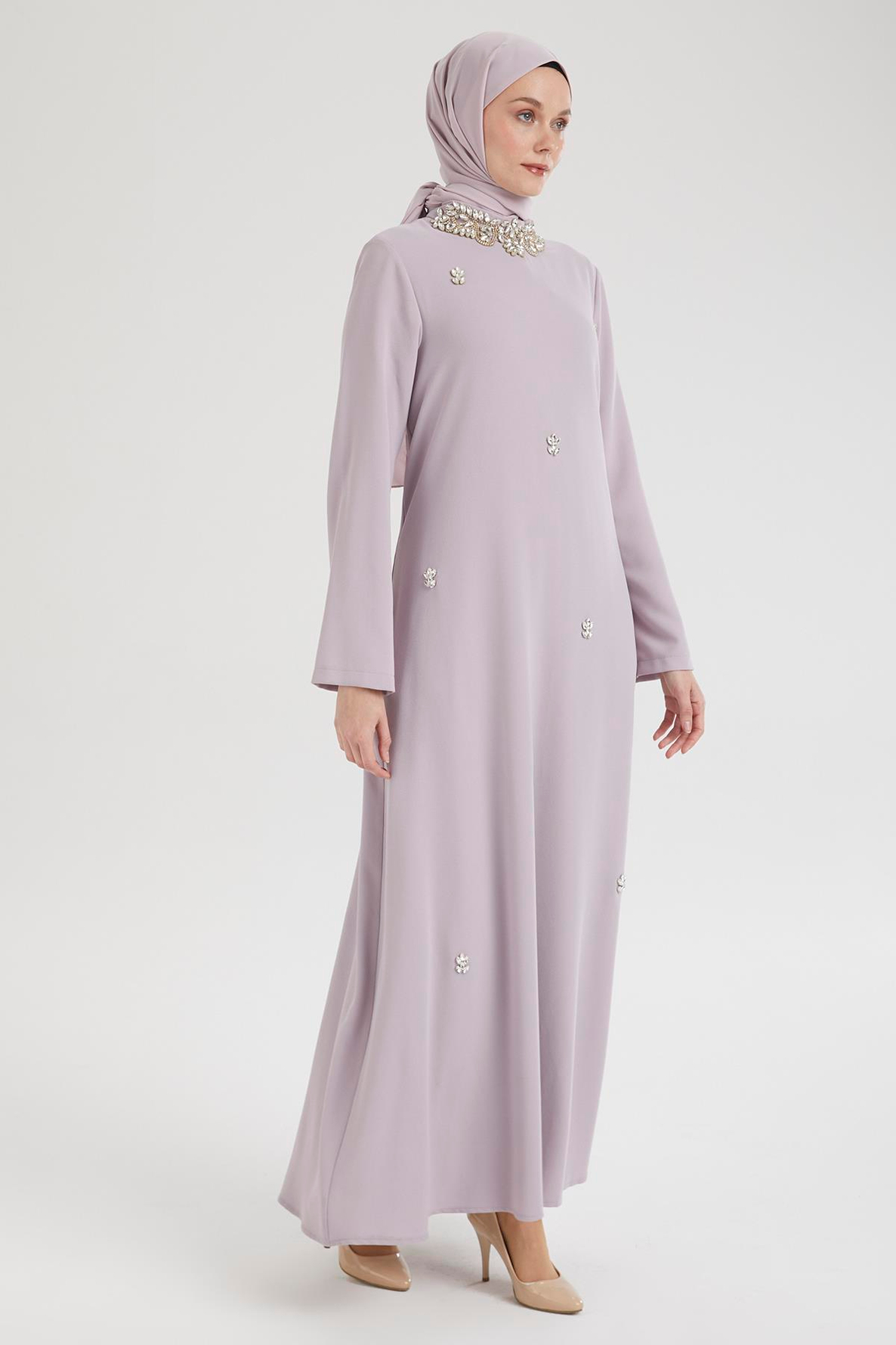ARMİNE TREND Taş Detaylı Salaş Kesim Elbise-Lila 25YT905
