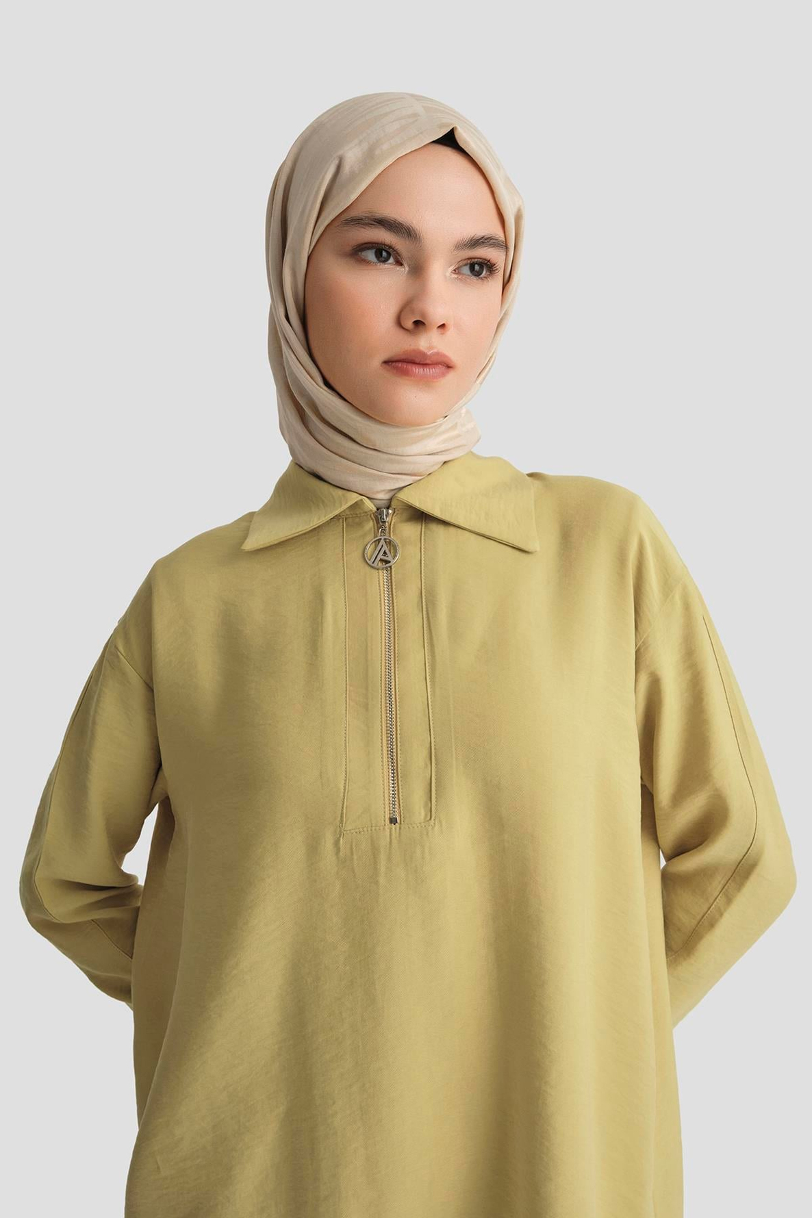 ARMİNE TREND Yakalı Yarım Fermuarlı Tunik-Asit 25YT467