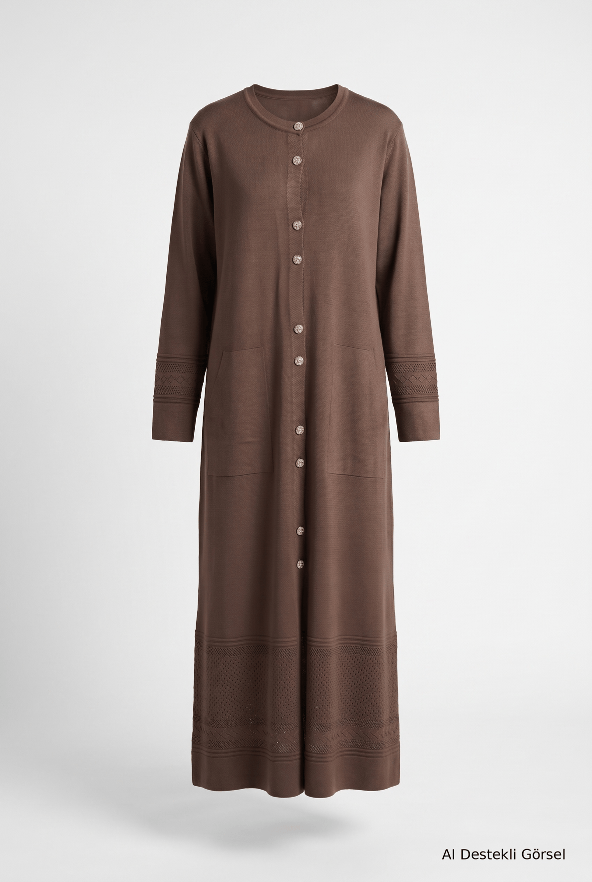 Bisiklet Yaka Tam Boy Düğmeli Yandan Cepli 127 Cm Boy Mocha 26KTD908