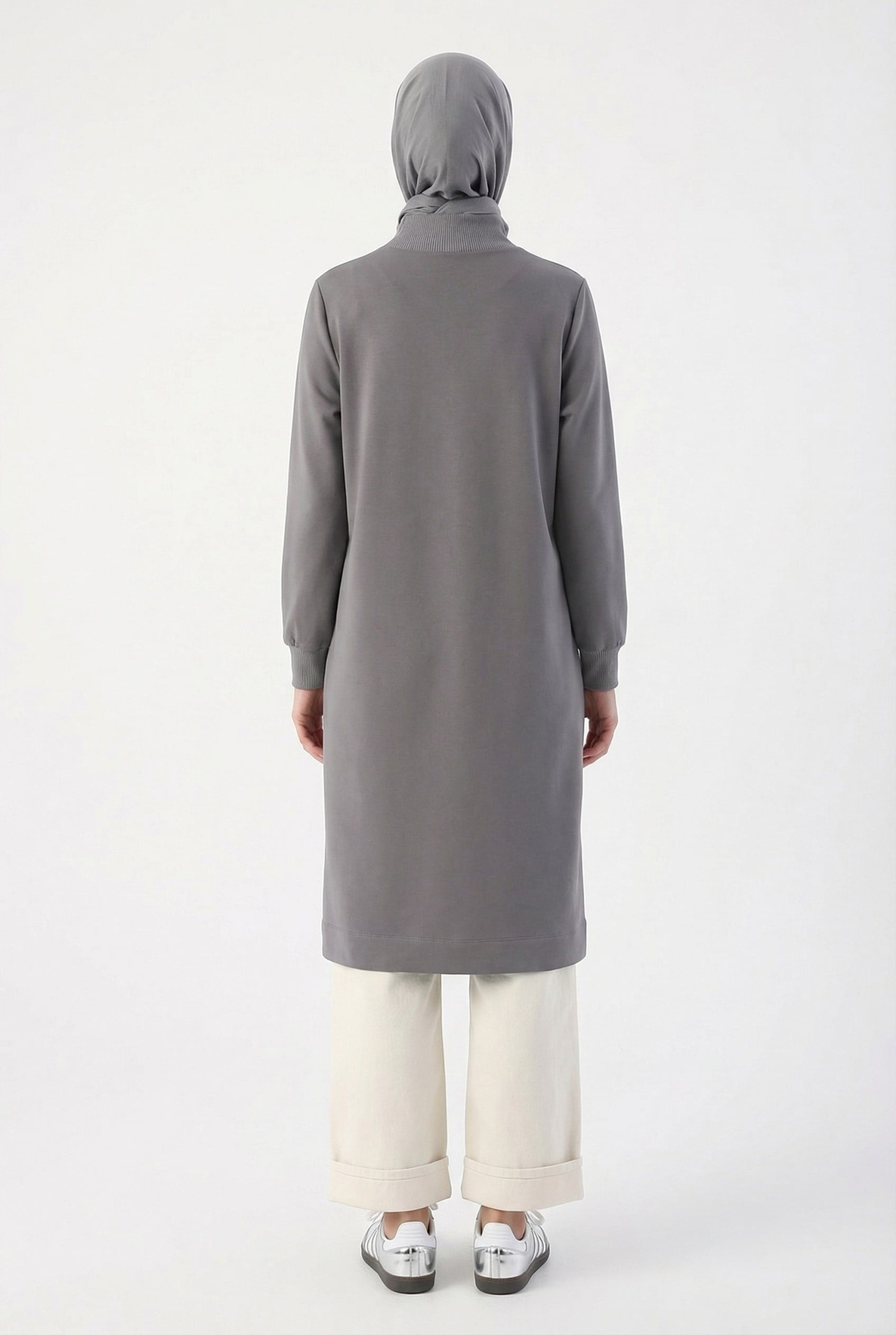 Fermuar Detaylı Basic Tunik Gri