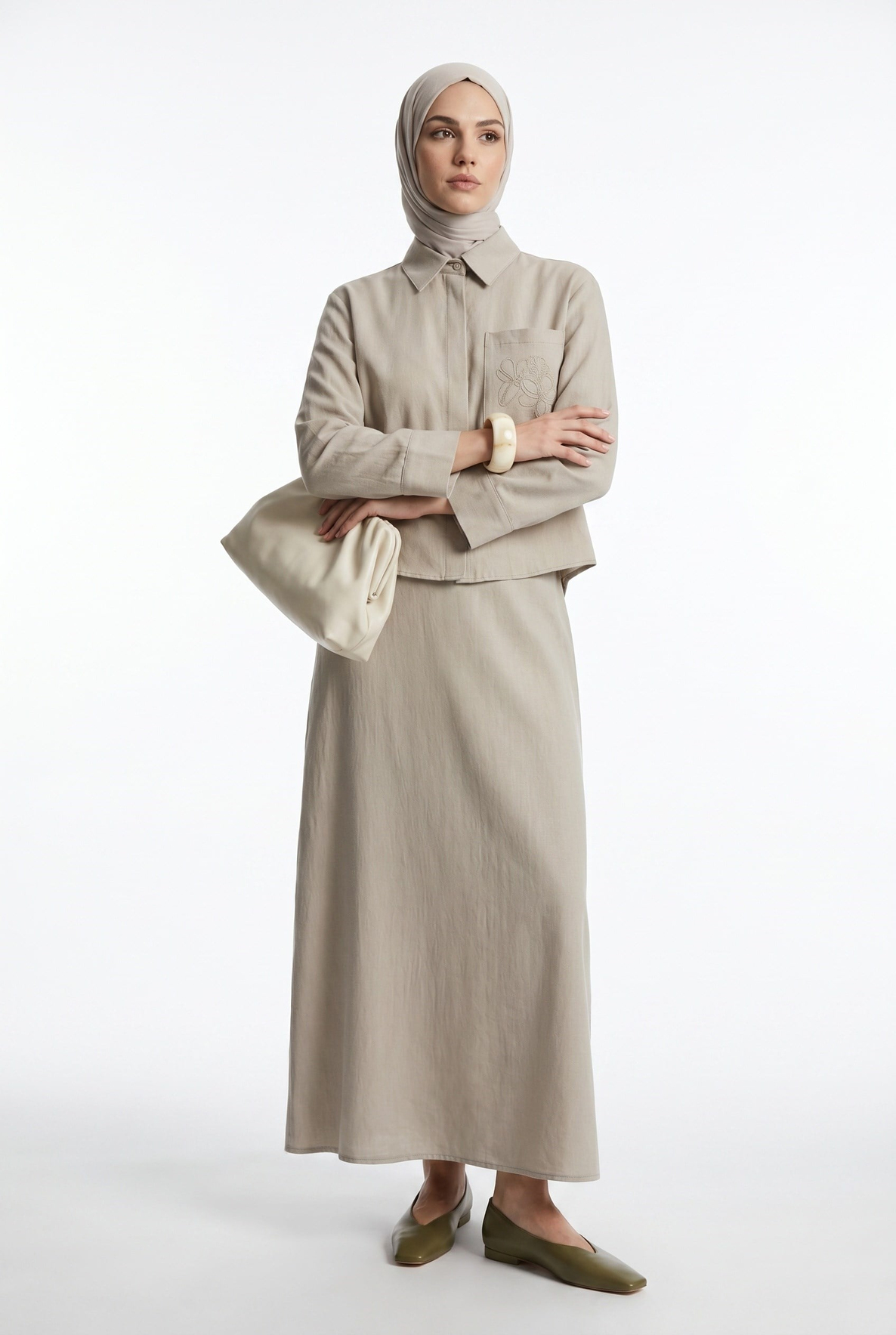 İşlemeli Cep Detaylı İkili Elbise Taş 26YT908