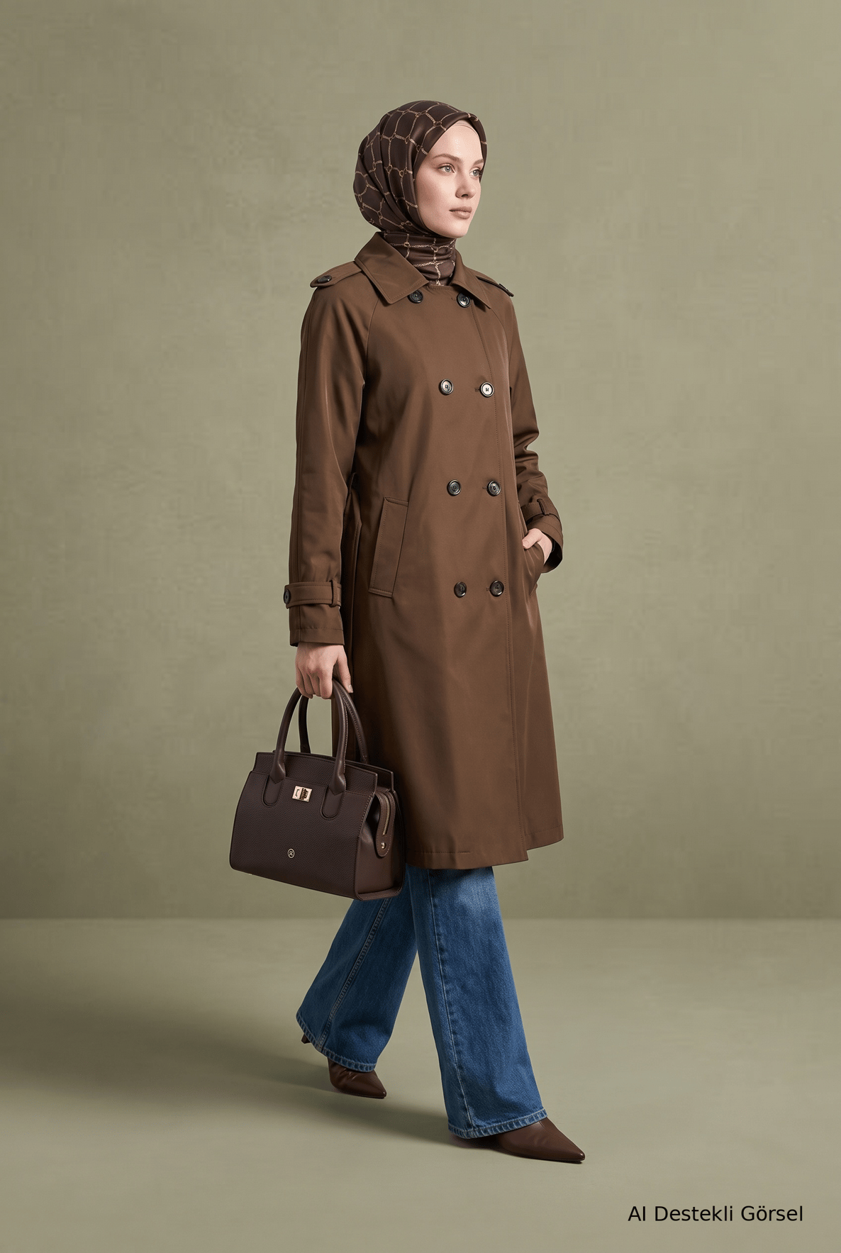 Klasik Yaka Belden Kuşaklı Çift Cepli 101 Cm Boy Latte 26KT728 