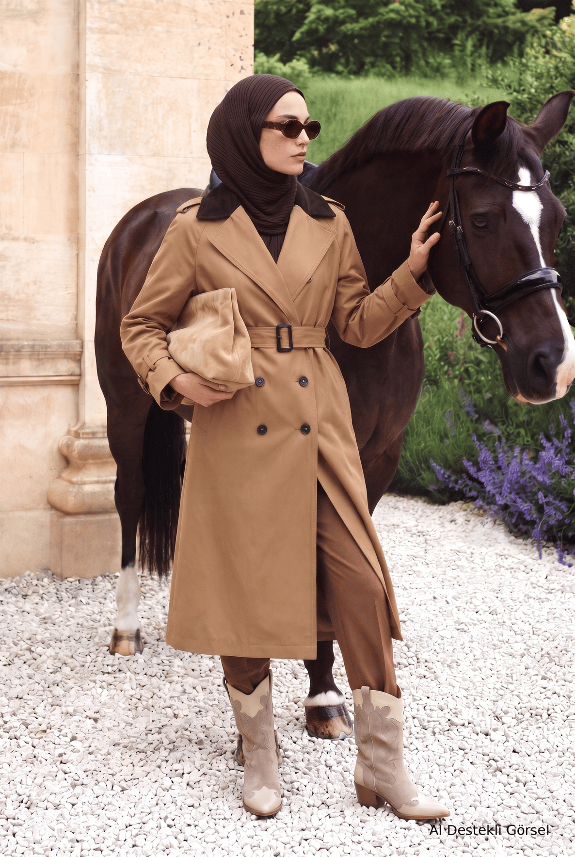 Kontrast Yaka Belden Kemerli Yandan Cepli Kap 125 Cm Boy Camel 26KT713