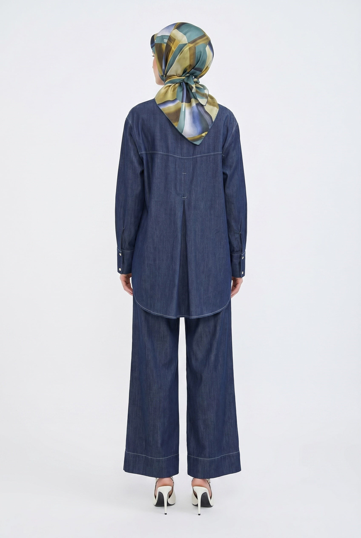 Lacivert Tensel Denim Gömlek ve Pantolonlu İkili Takım Lacivert 26YT6104