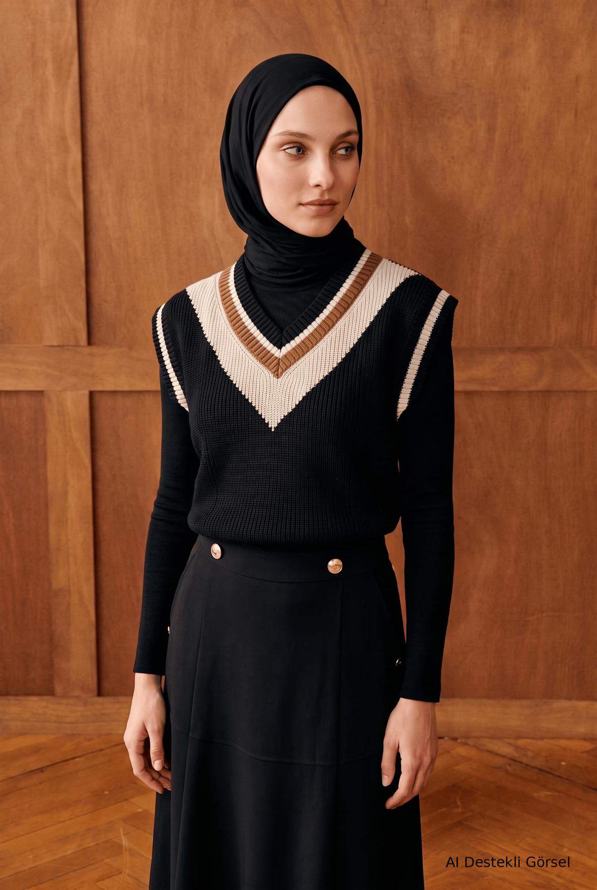 V Yaka Çizgi Detaylı Triko Süveter Siyah 22KD4212