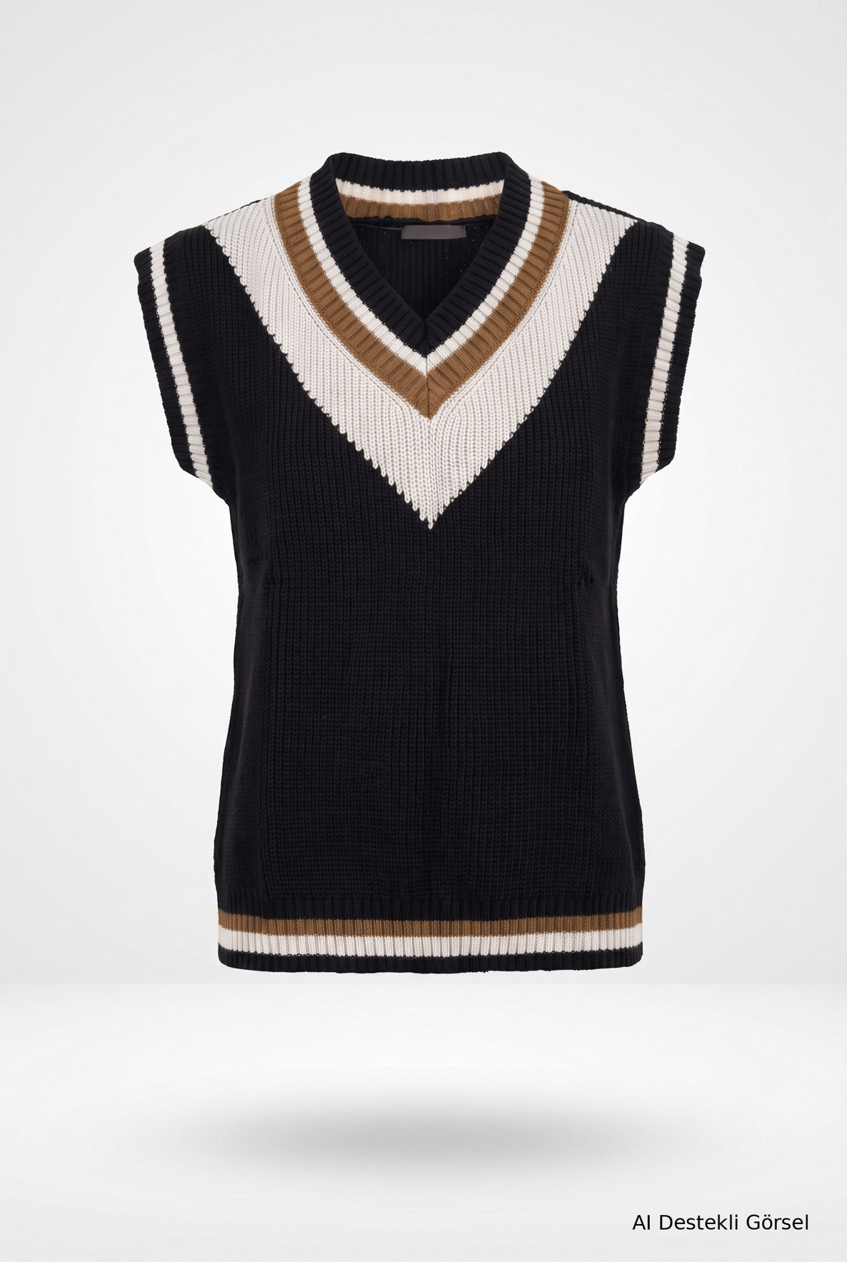 V Yaka Çizgi Detaylı Triko Süveter Siyah 22KD4212