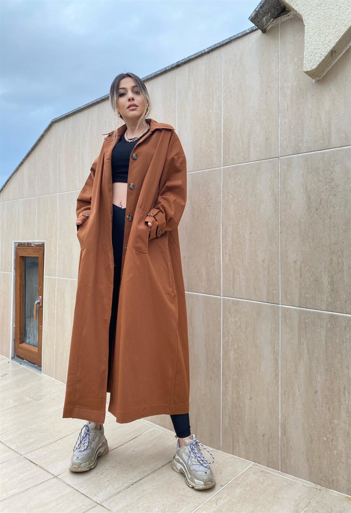 Acı Kahve Everlast Sırt Baskılı Trençkot