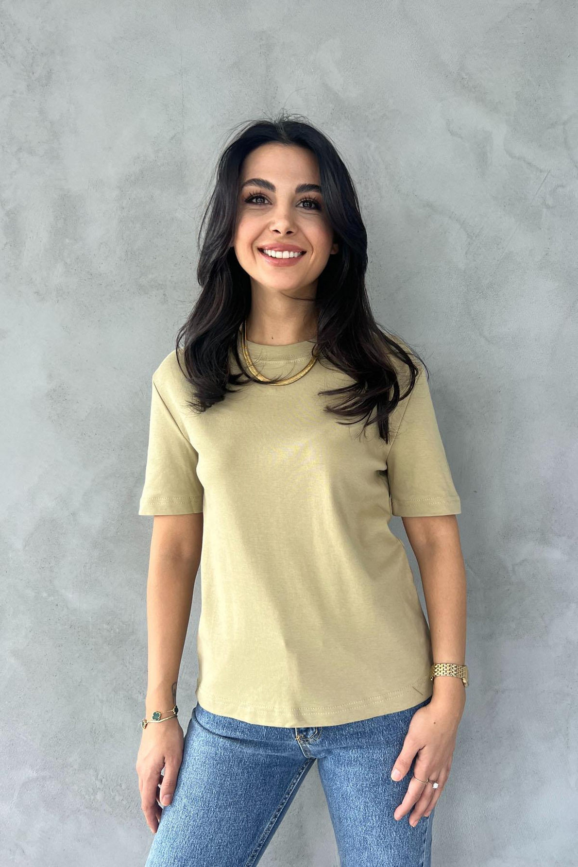 Açık Haki Kısa Kollu Basic T-shirt