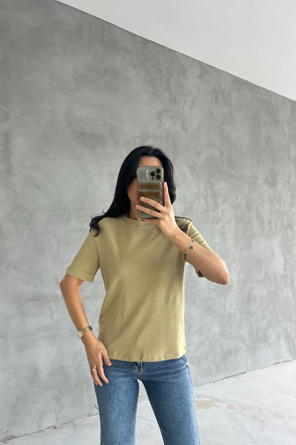 Açık Haki Kısa Kollu Basic T-shirt