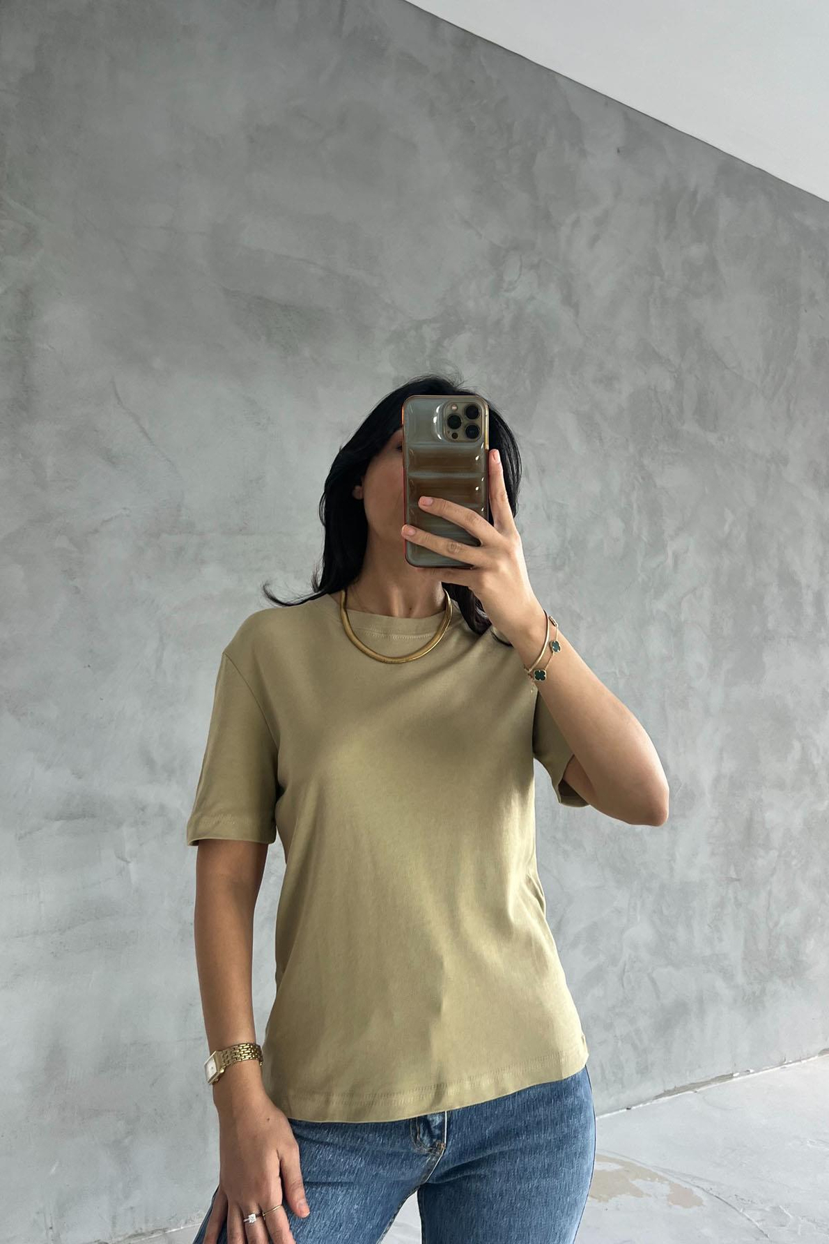 Açık Haki Kısa Kollu Basic T-shirt