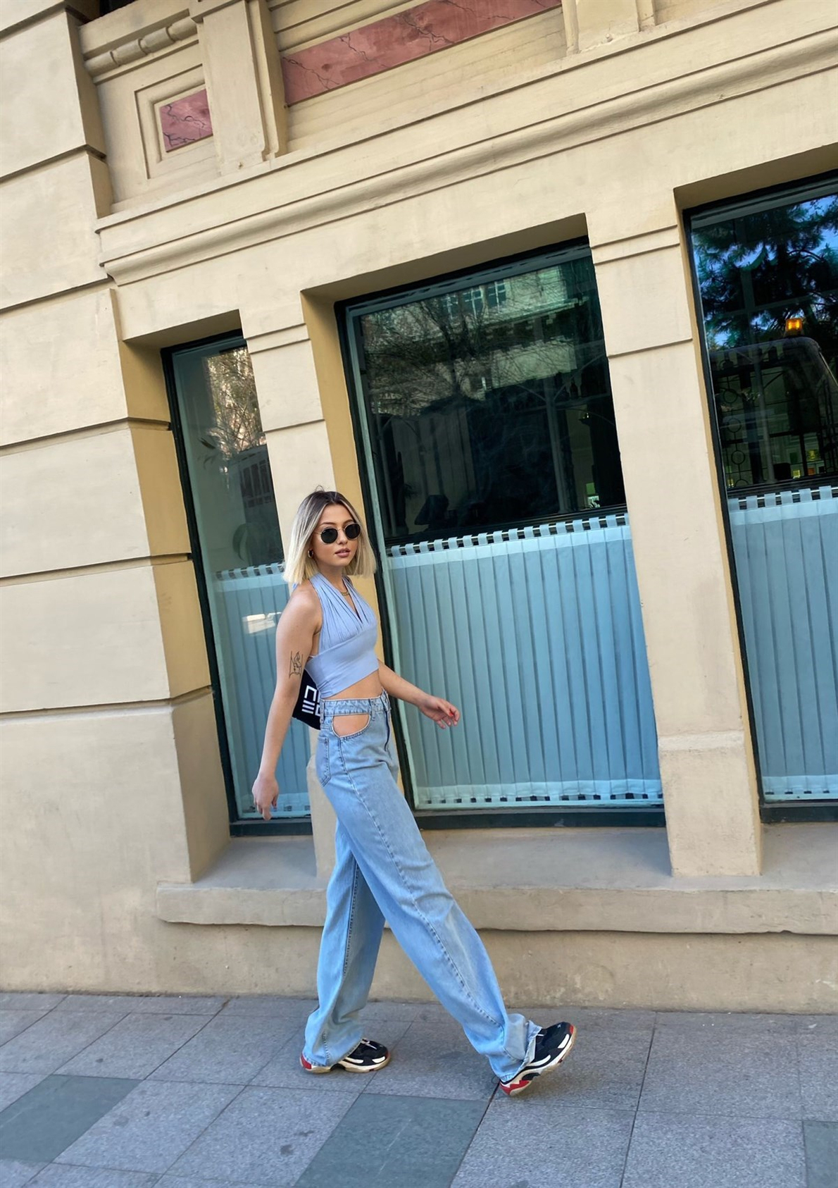 Açık Mavi Süper Yüksek Bel Straight Fit Pencere Detaylı Jean