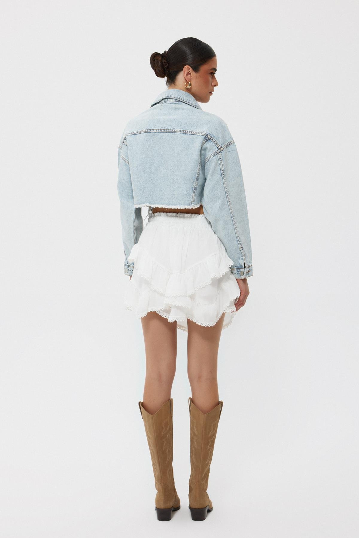 Açık Mavi Taşlı Crop Denim Ceket