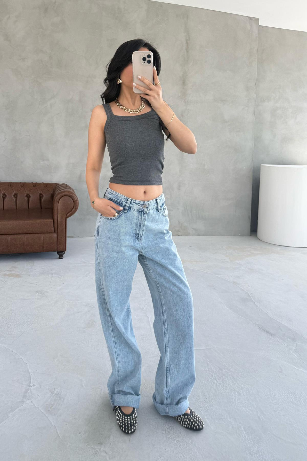 Antrasit Slim Fit Dar Kesim U Yaka Fitilli Atlet