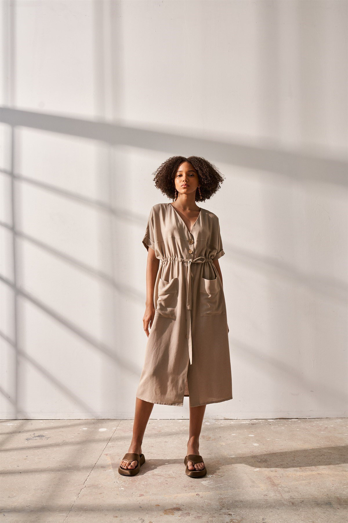 Bej Cepli Basic Elbise