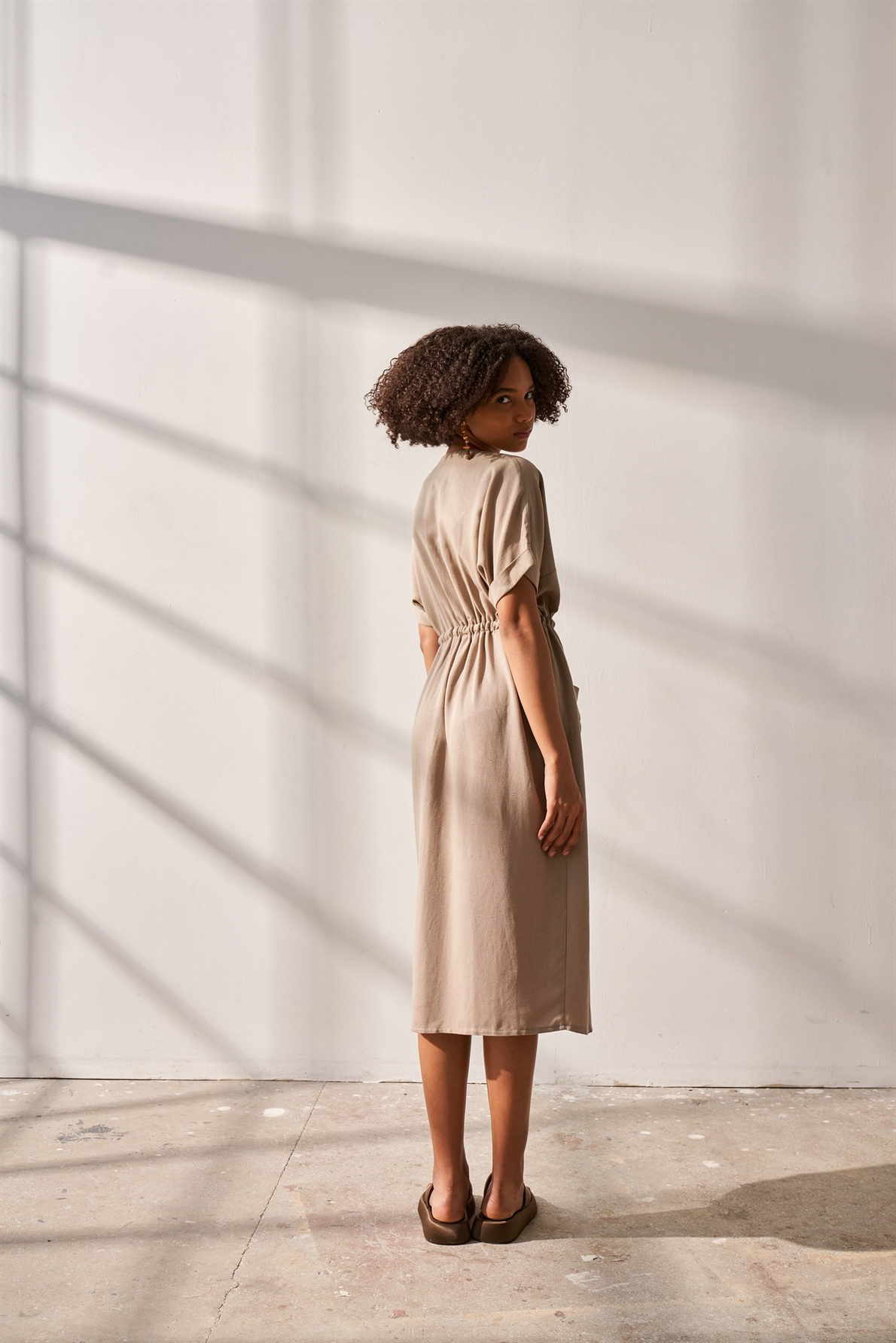 Bej Cepli Basic Elbise