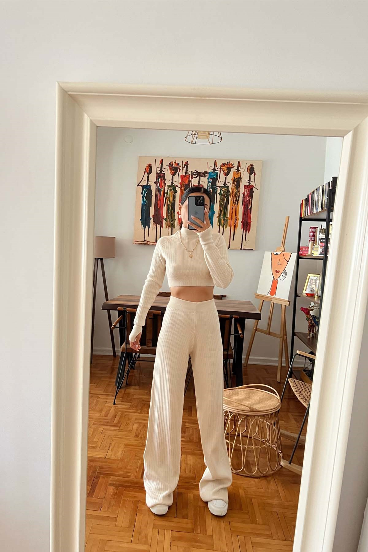 Bej Fitilli Triko Crop Takım