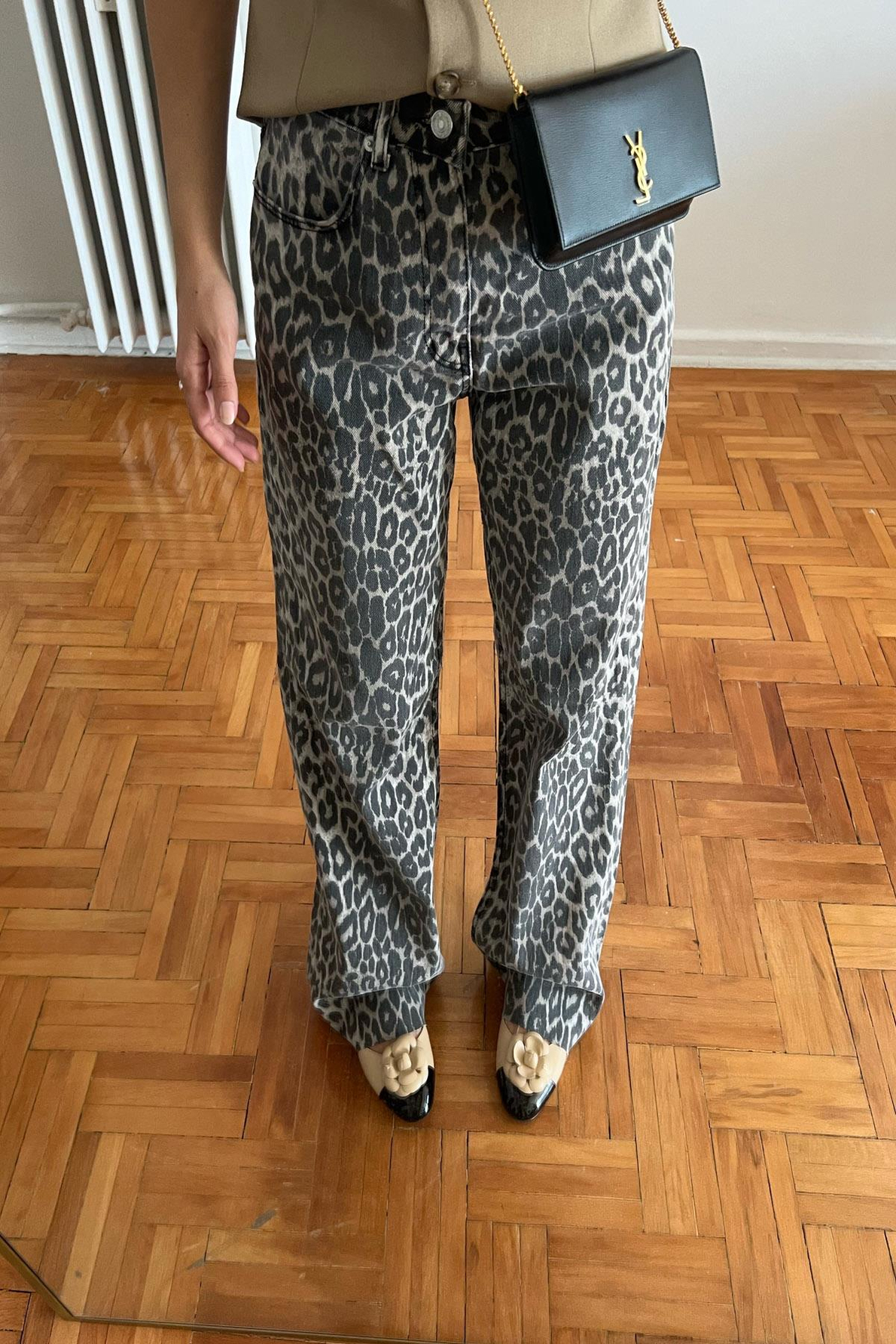 Bej Leopar Desenli Bol Paça Pantolon