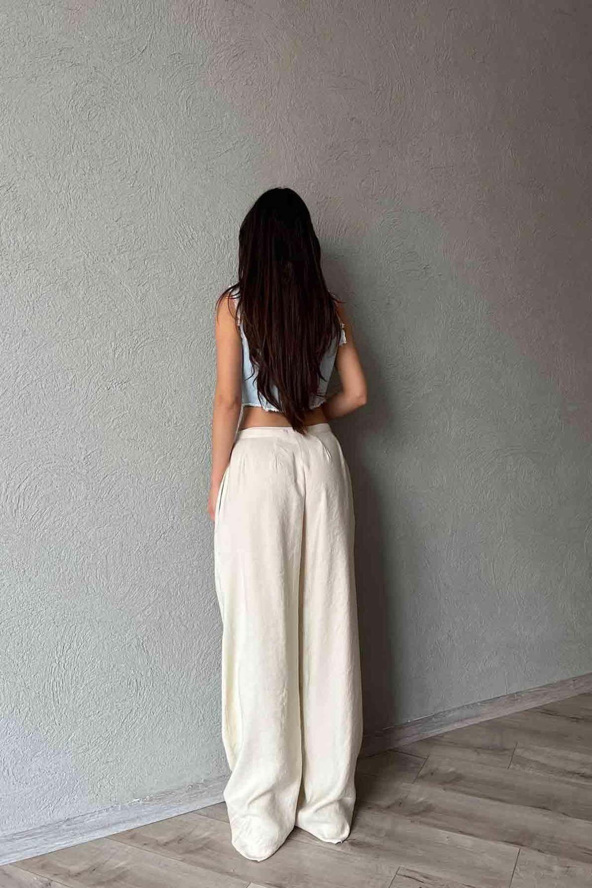 Bej Pile Detaylı Organic Palazzo Pantolon