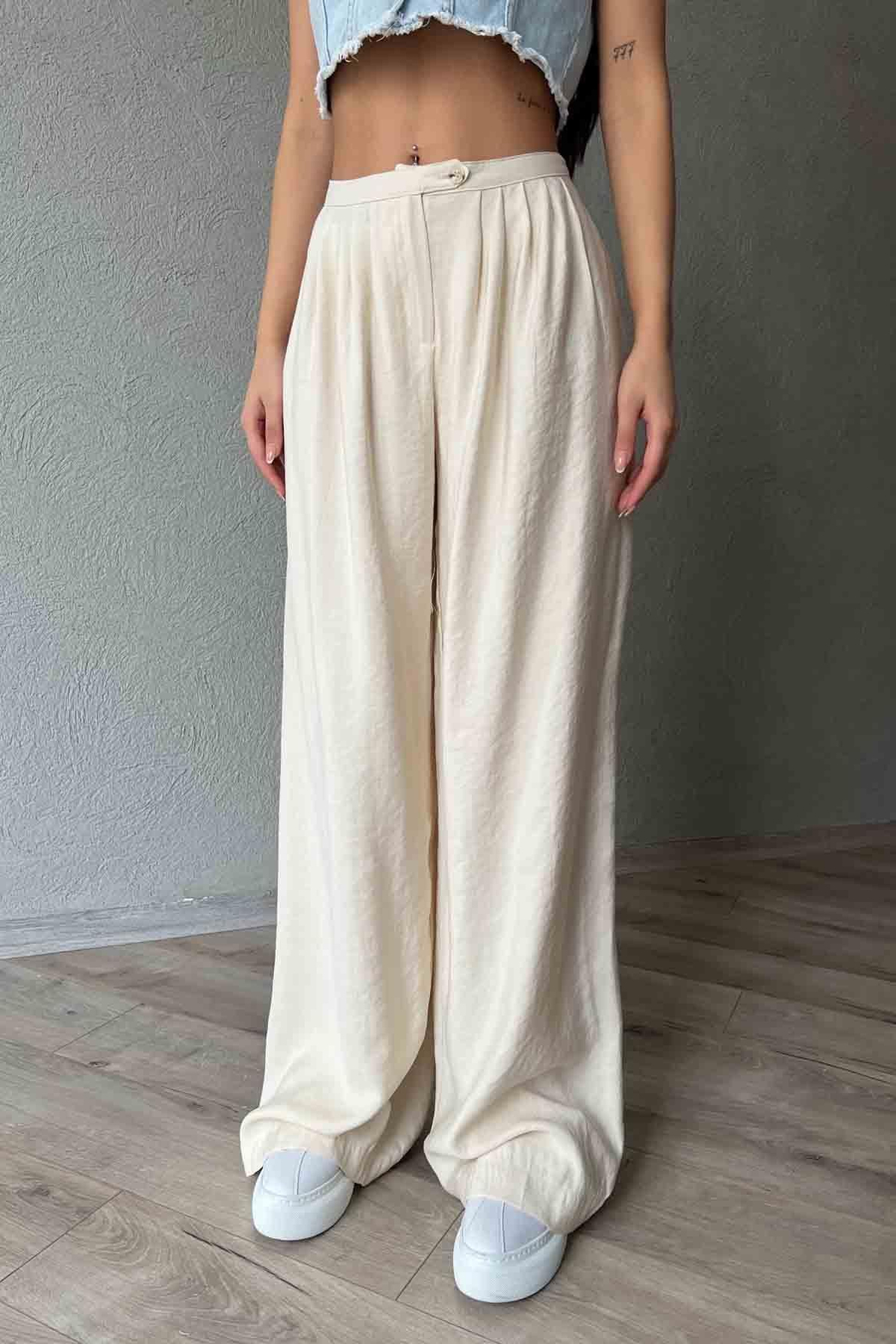 Bej Pile Detaylı Organic Palazzo Pantolon