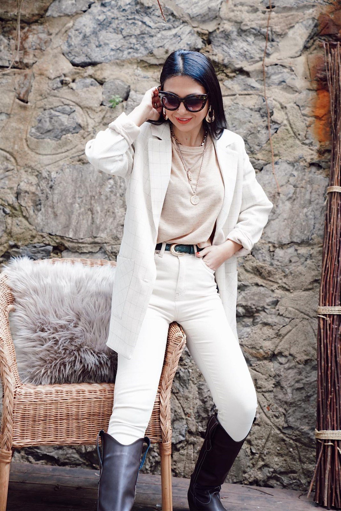 Bej Yüksel Bel Skinny Jean