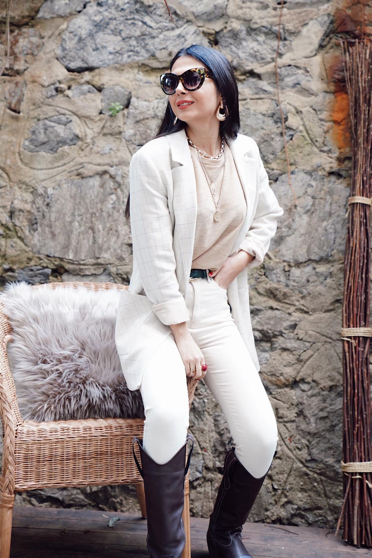 Bej Yüksel Bel Skinny Jean