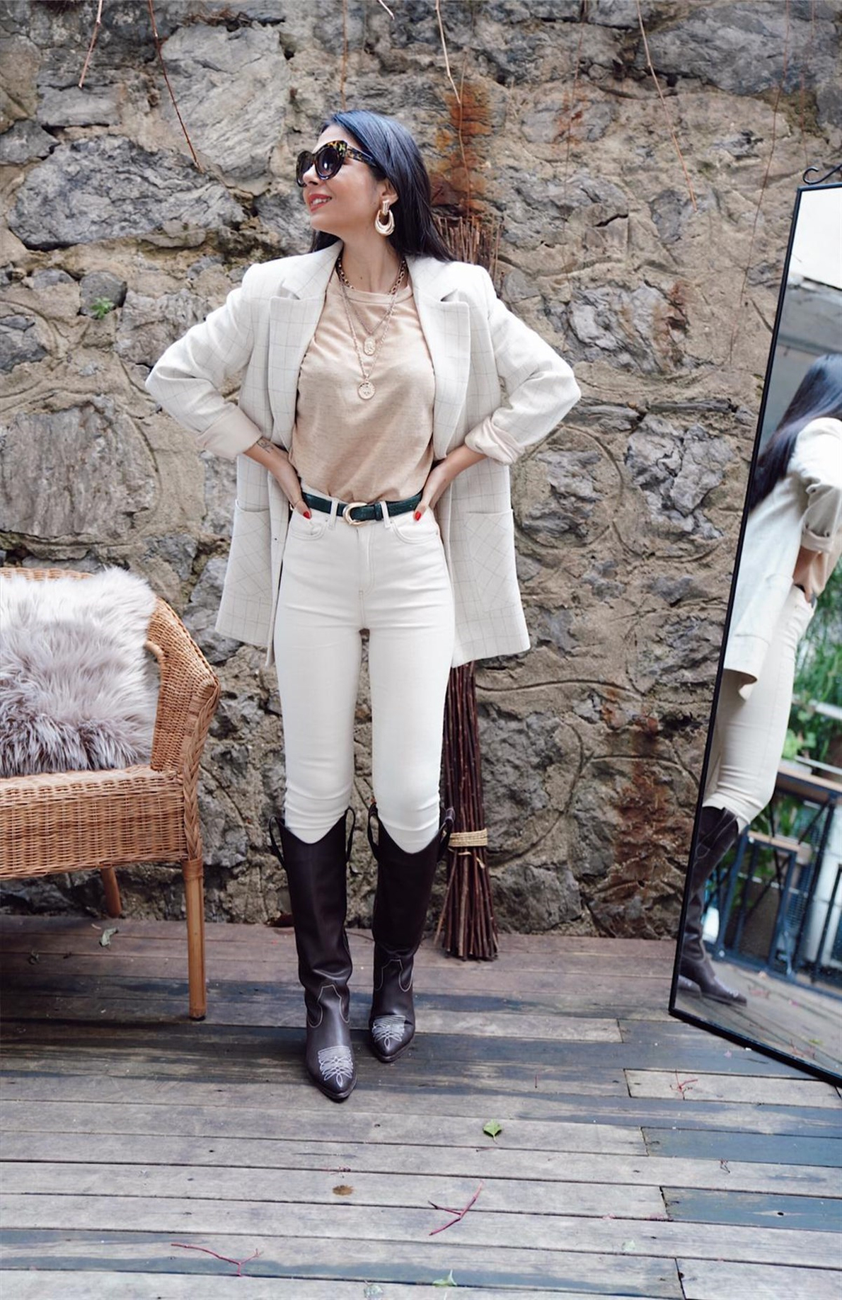 Bej Yüksel Bel Skinny Jean