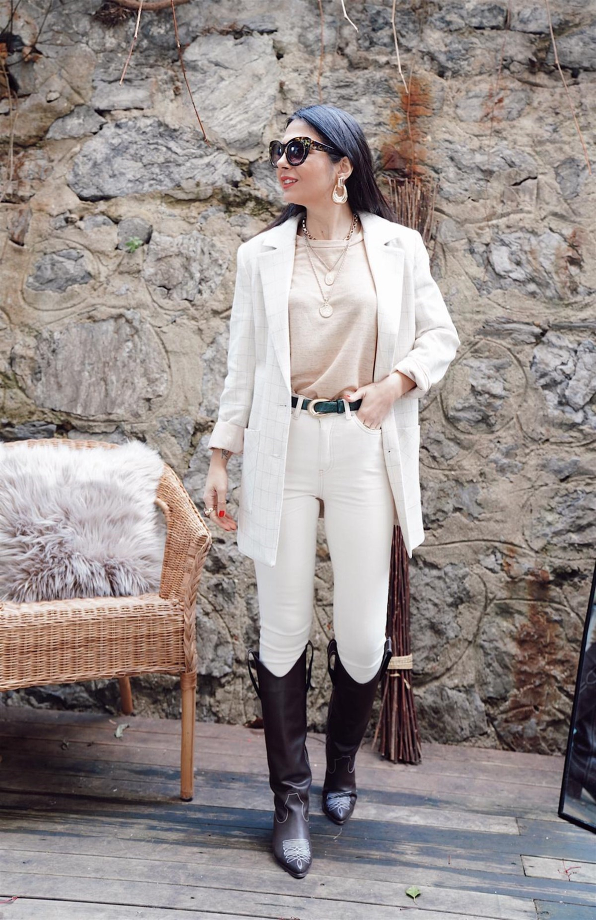 Bej Yüksel Bel Skinny Jean