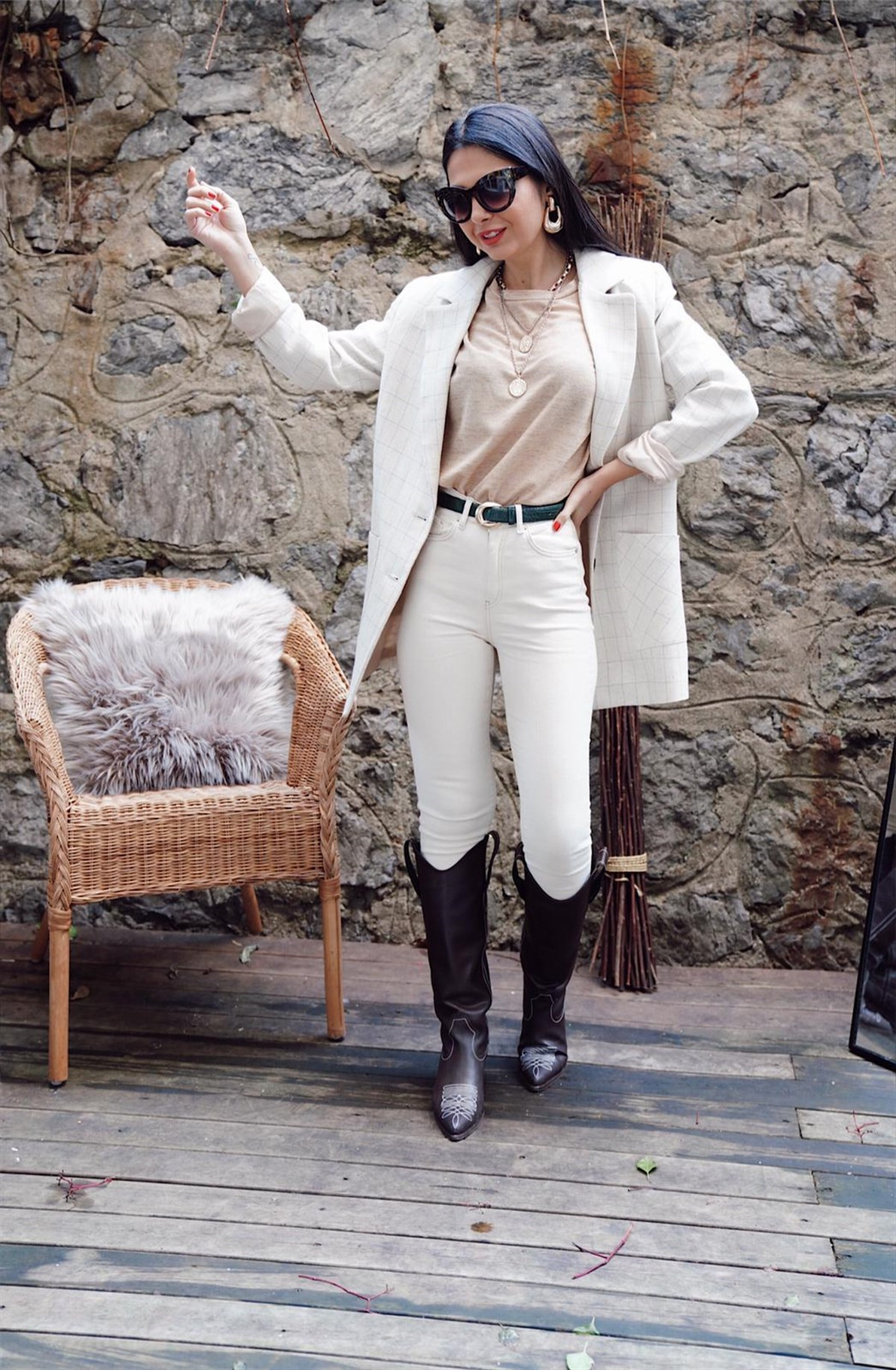 Bej Yüksel Bel Skinny Jean