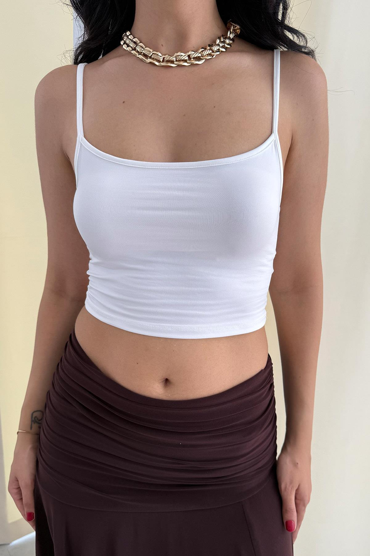 Beyaz İnce Askılı Basic Crop
